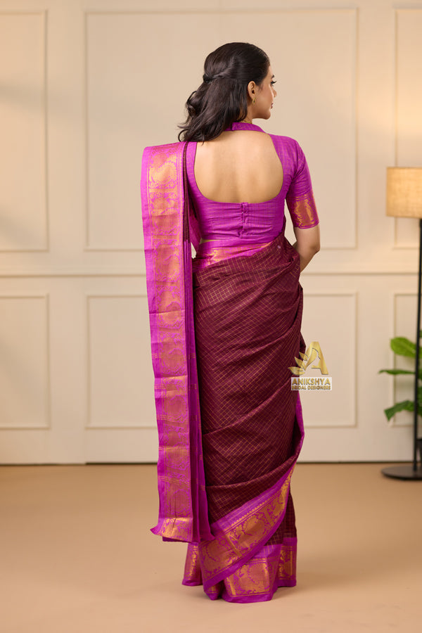 Maroon Sungudi Saree