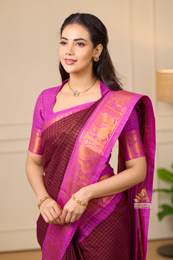 Maroon Sungudi Saree