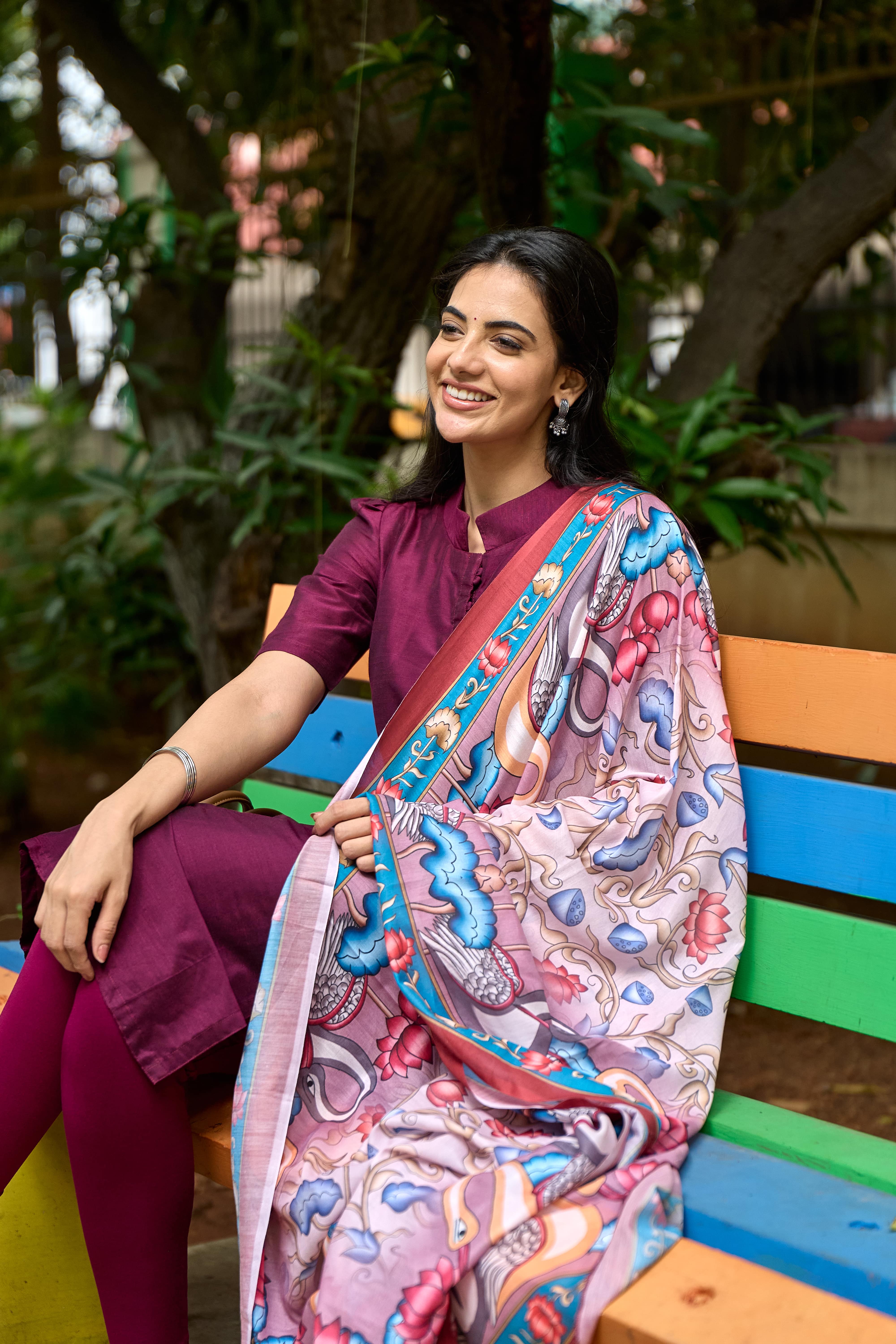 Wine Cotton Kurti with Pure Mul Printed Dupatta