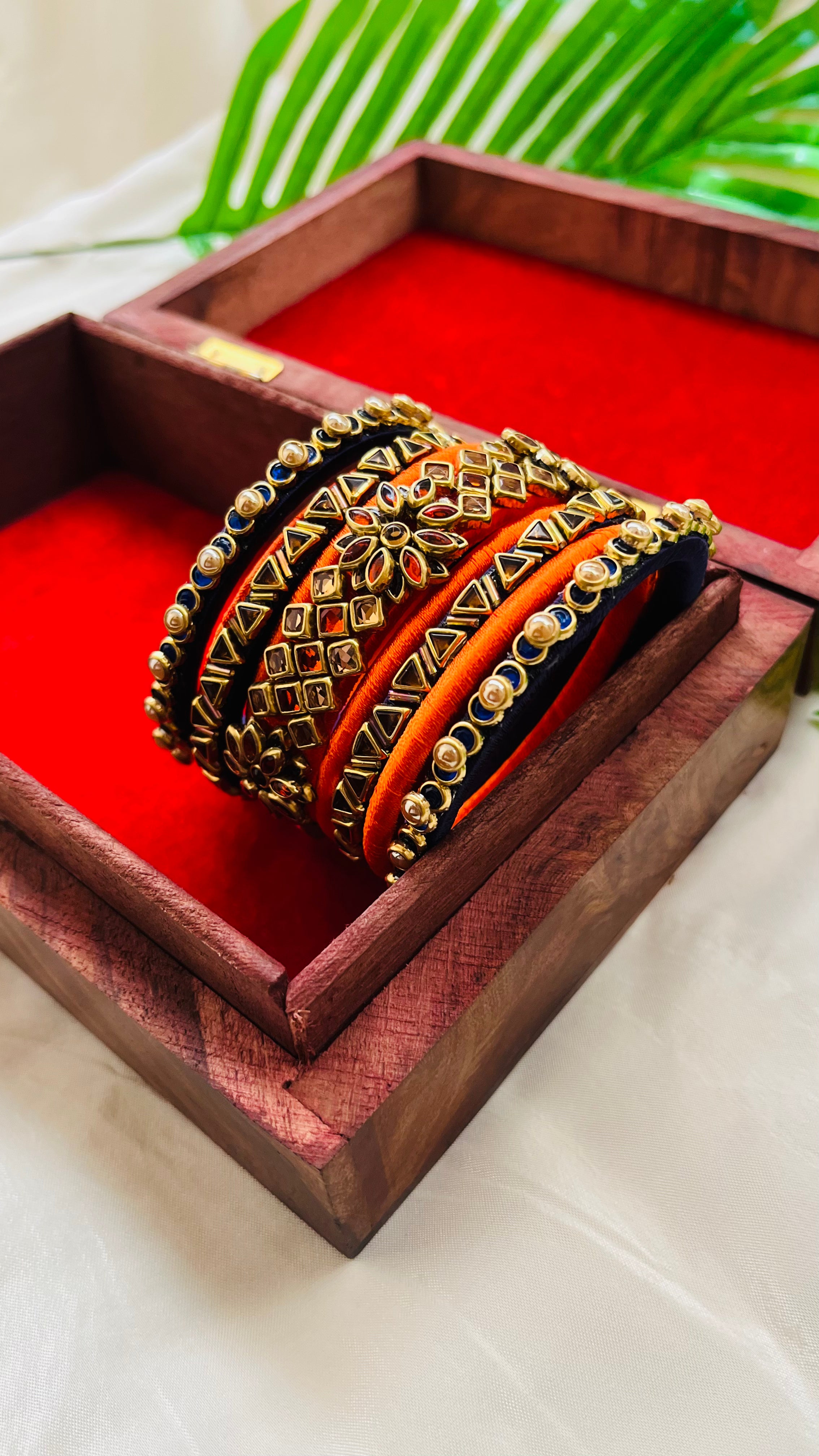 ANIKSHYA HANDMADE ORANGE AND GOLD KUNDAN BANGLE VH021