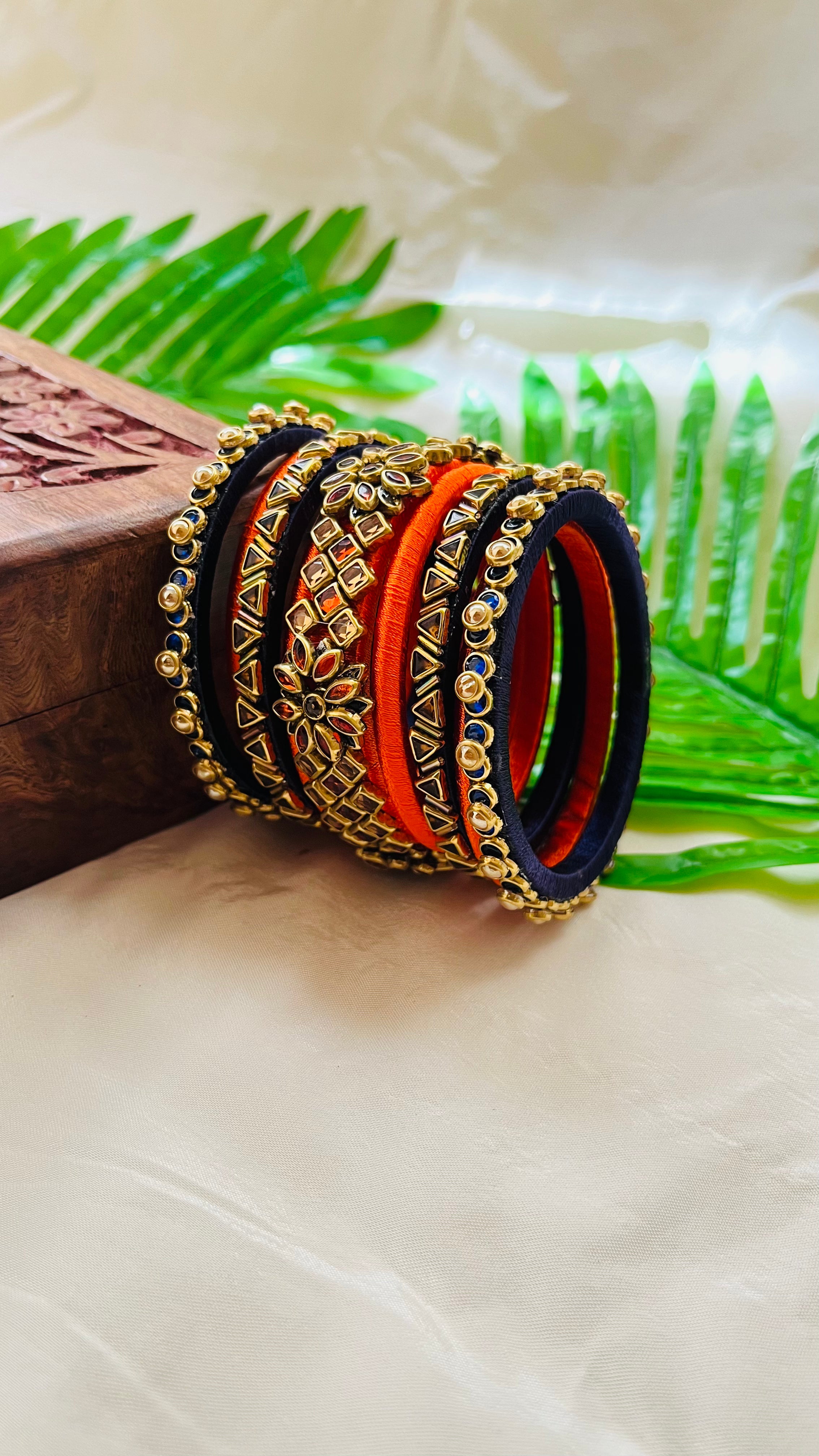 ANIKSHYA HANDMADE ORANGE AND GOLD KUNDAN BANGLE VH021
