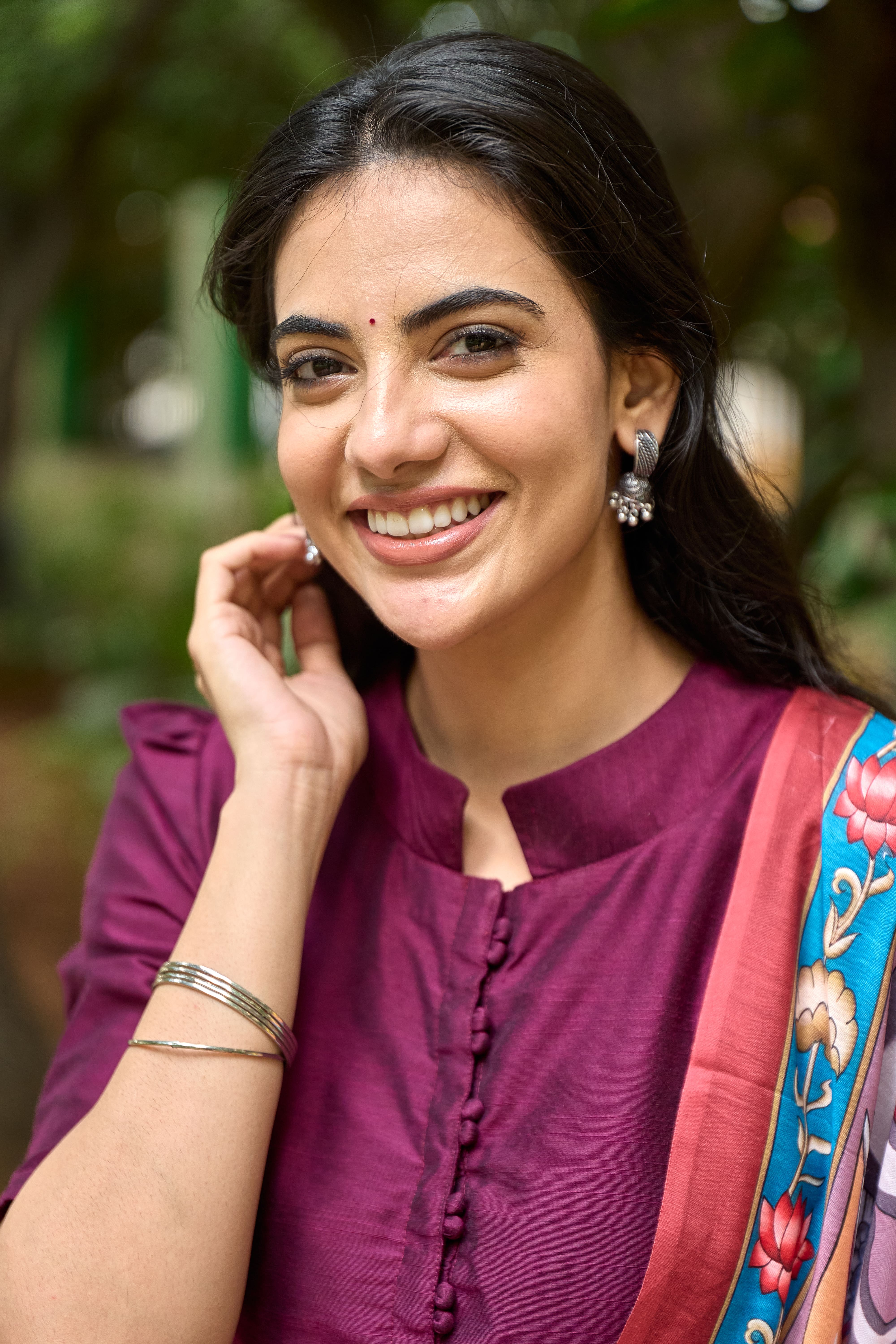 Wine Cotton Kurti with Pure Mul Printed Dupatta