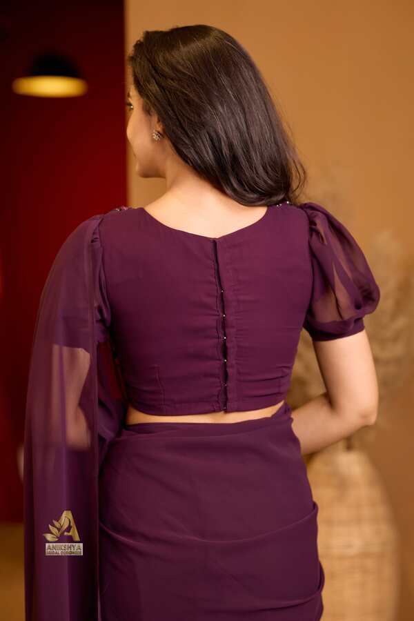 Burgundy Wine Handwork Georgette saree