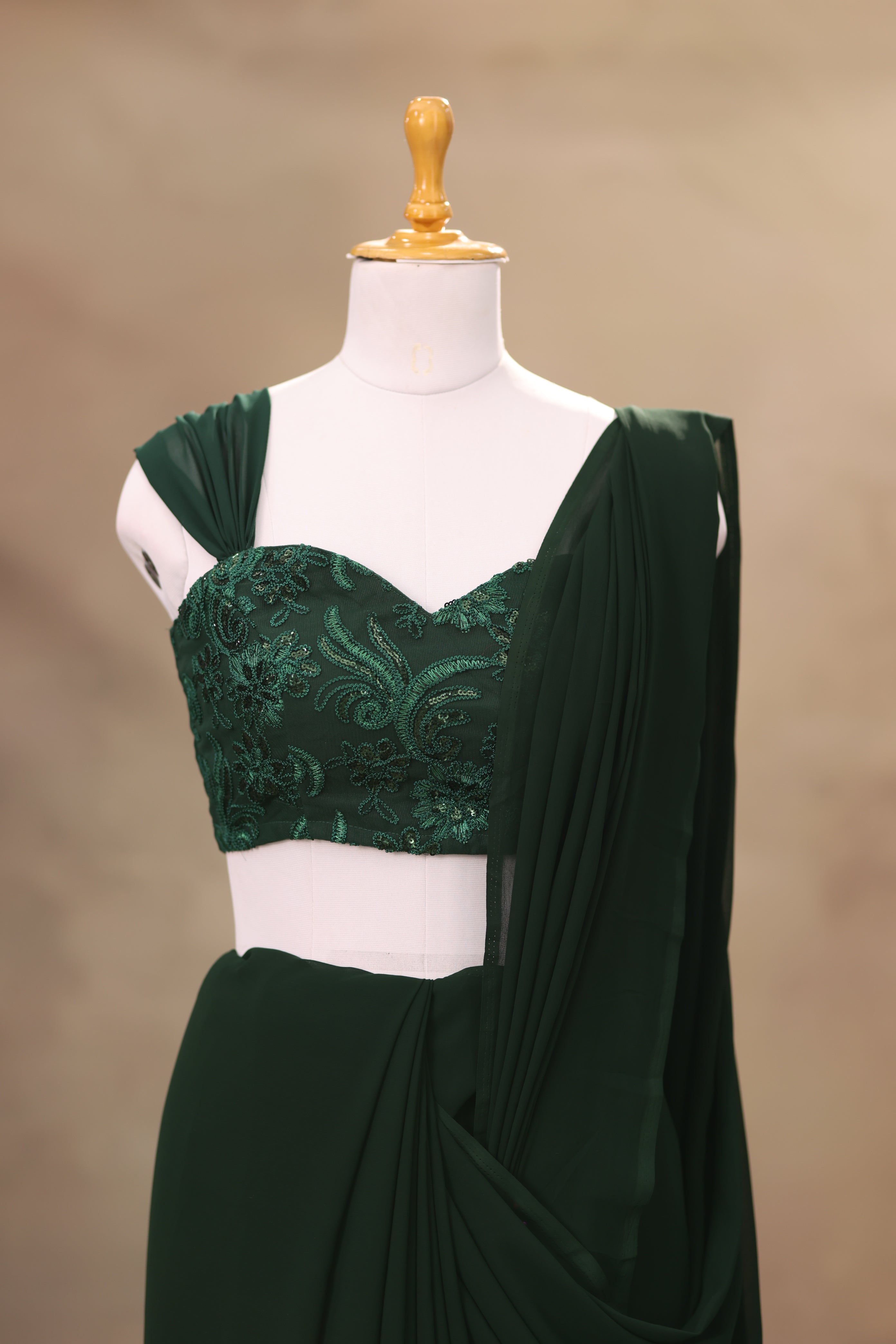 Bottle Green Georgette saree