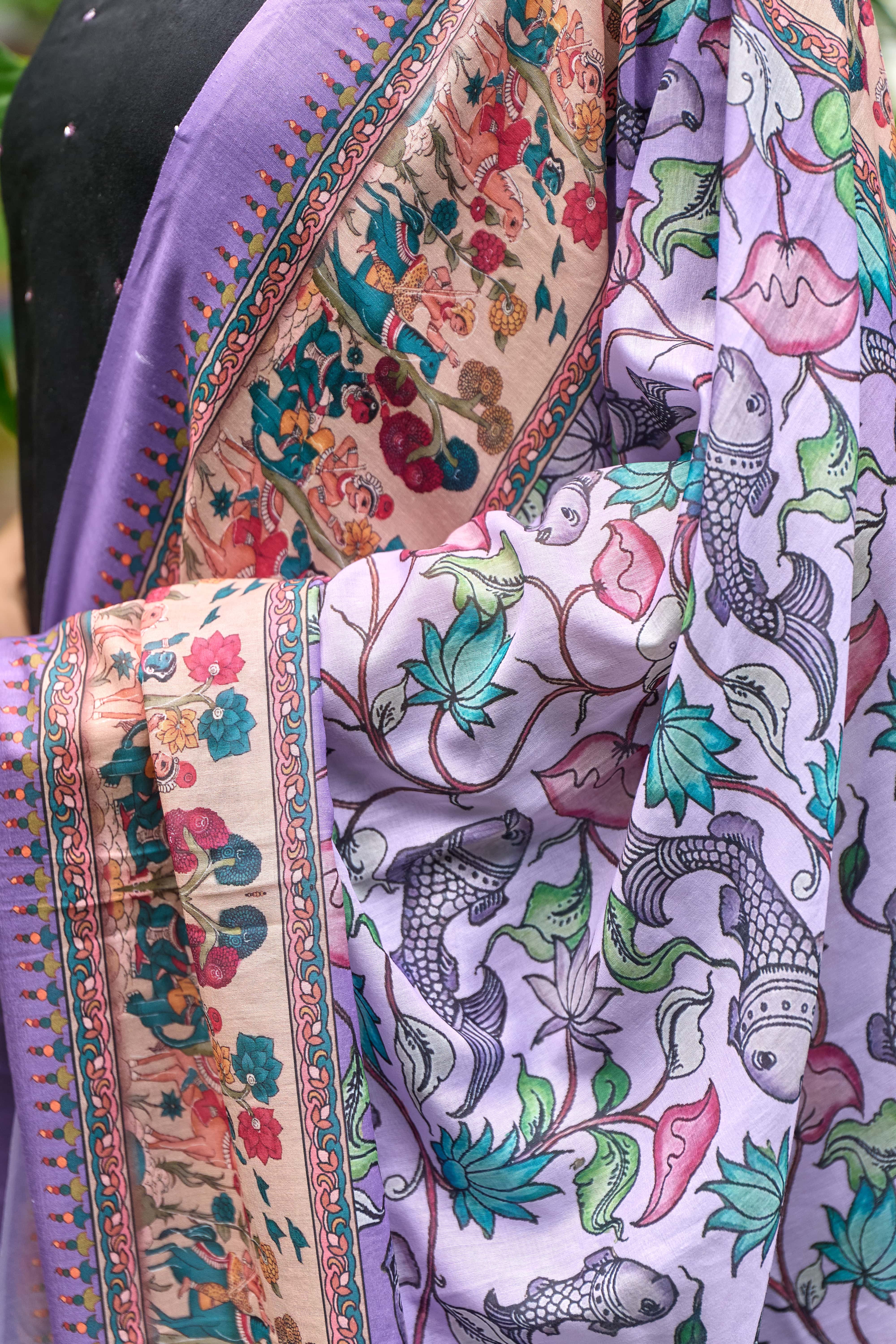 Black Cotton Kurti with Pure Mul Printed Dupatta