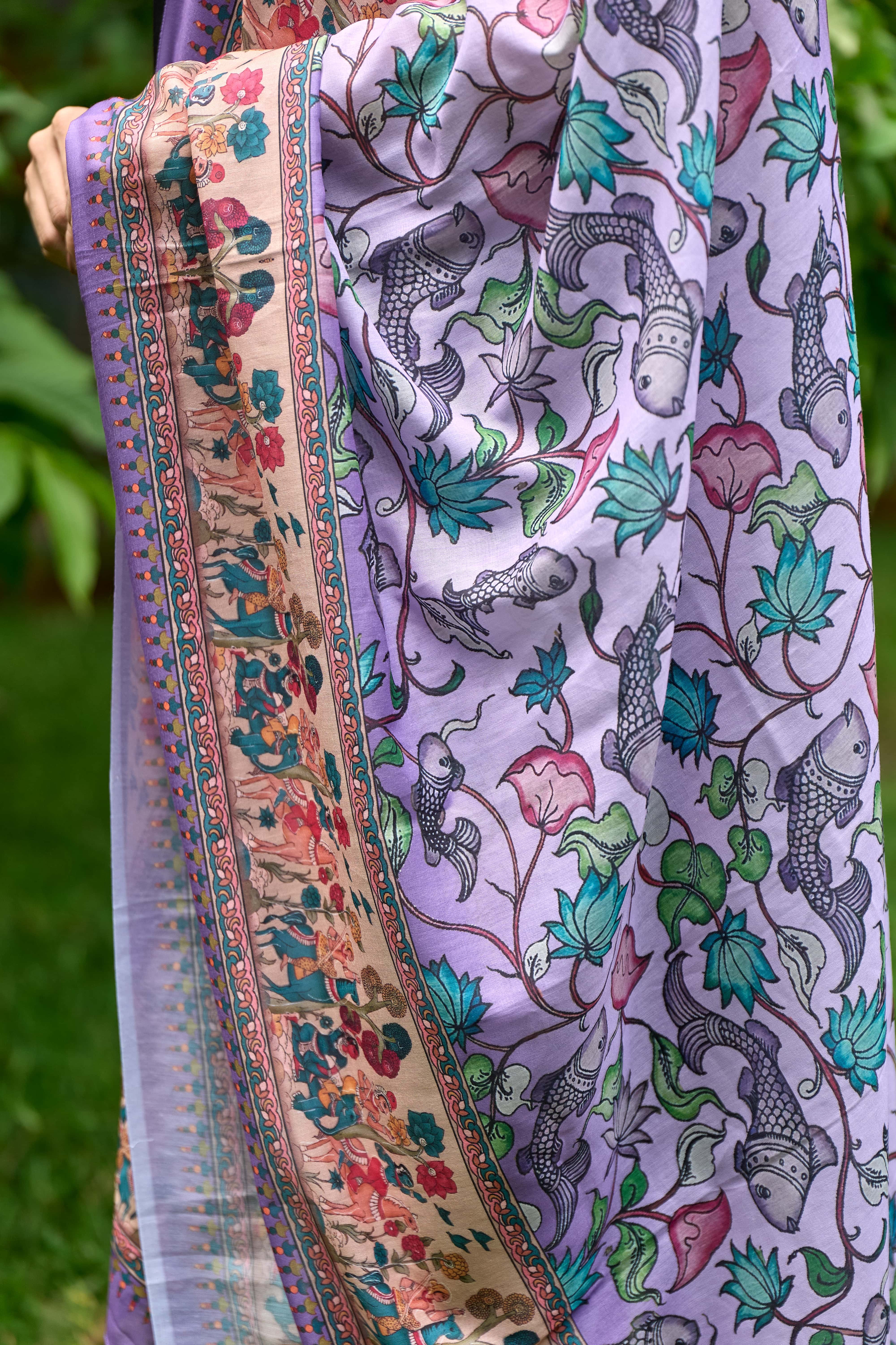 Black Cotton Kurti with Pure Mul Printed Dupatta