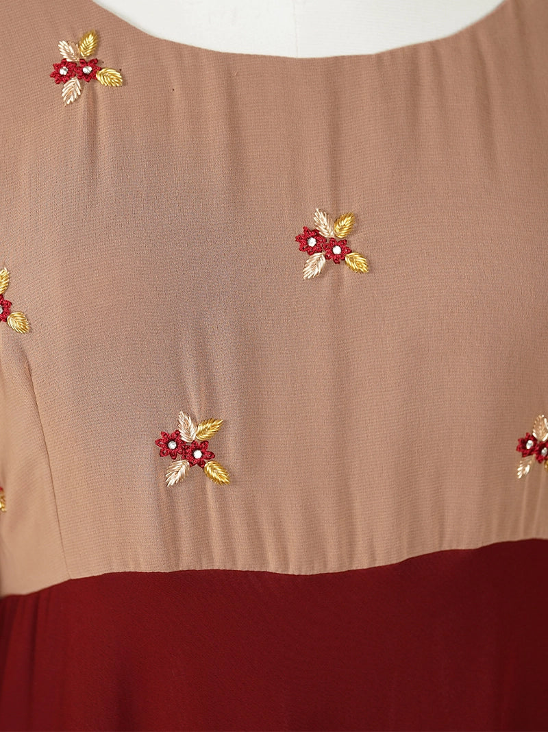 Anikshya Maroon and Beige Georgette Party wear dress