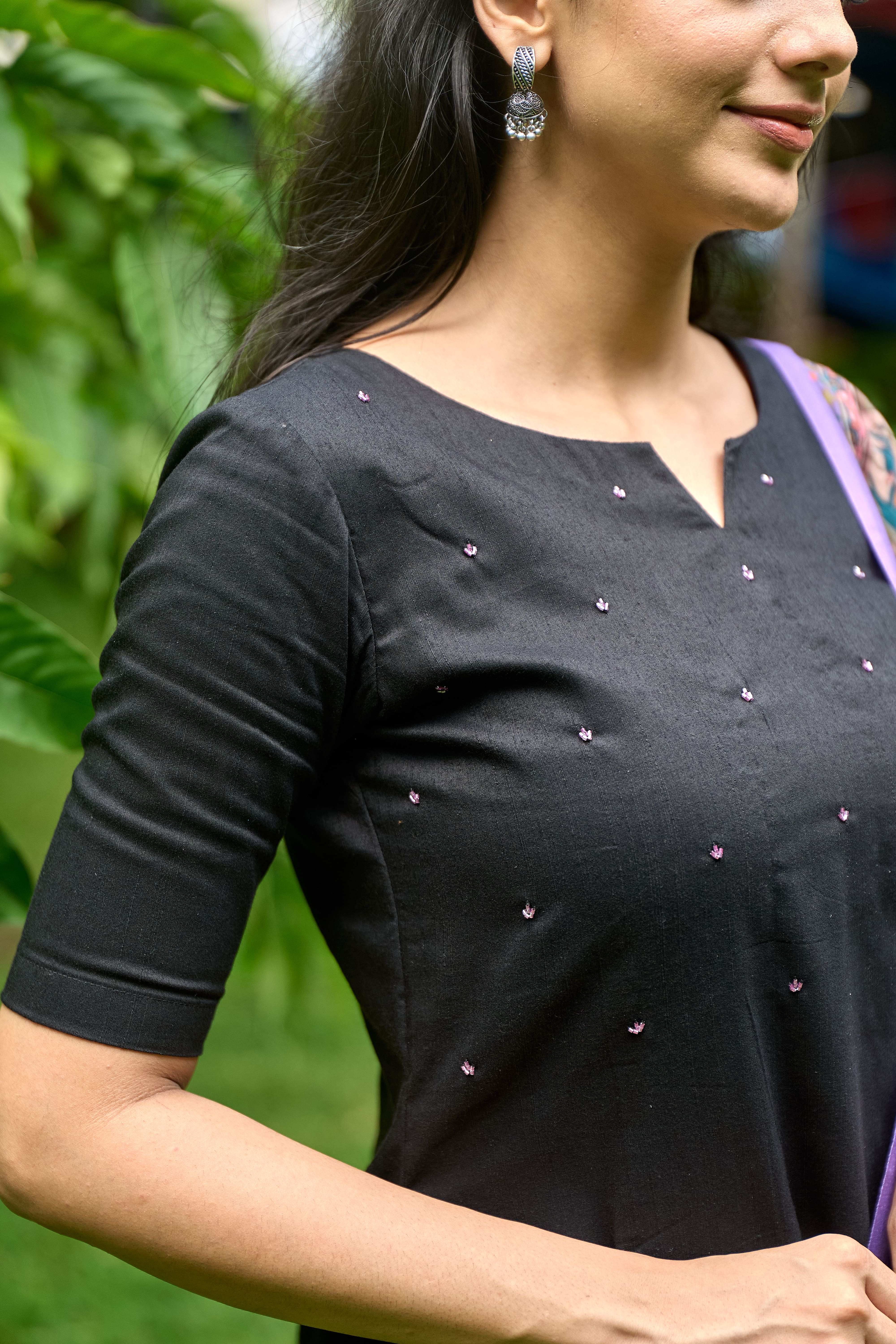 Black Cotton Kurti with Pure Mul Printed Dupatta