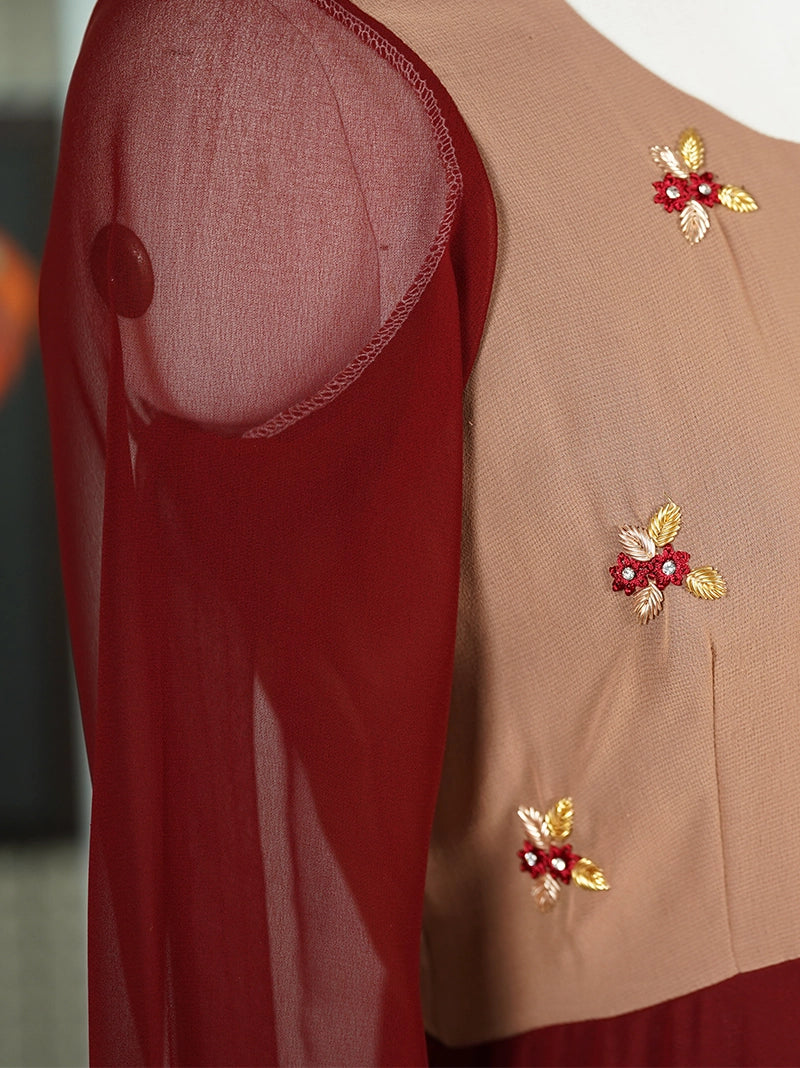 Anikshya Maroon and Beige Georgette Party wear dress
