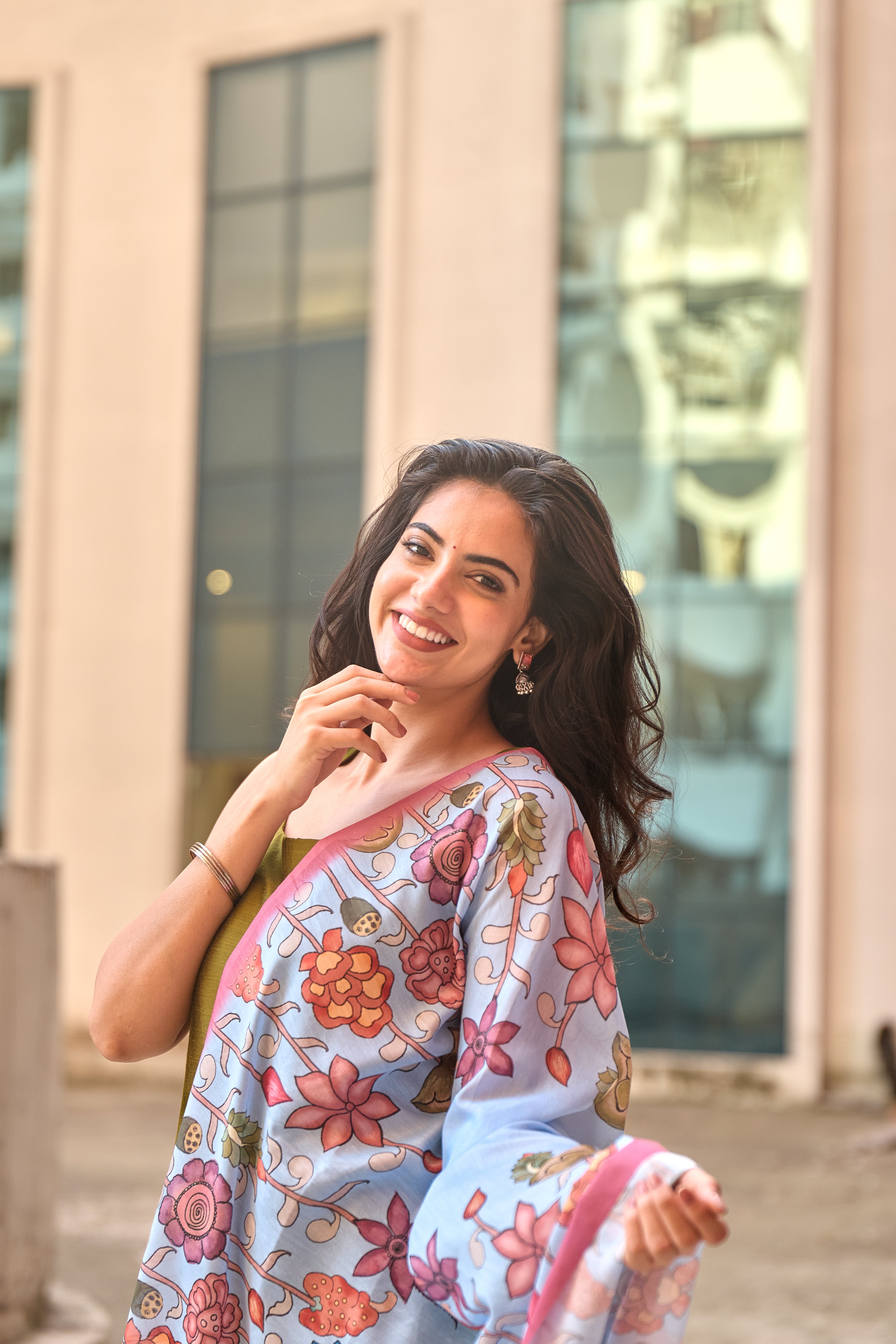 Mehendi Green Cotton Kurti with Pure Mul Printed Dupatta