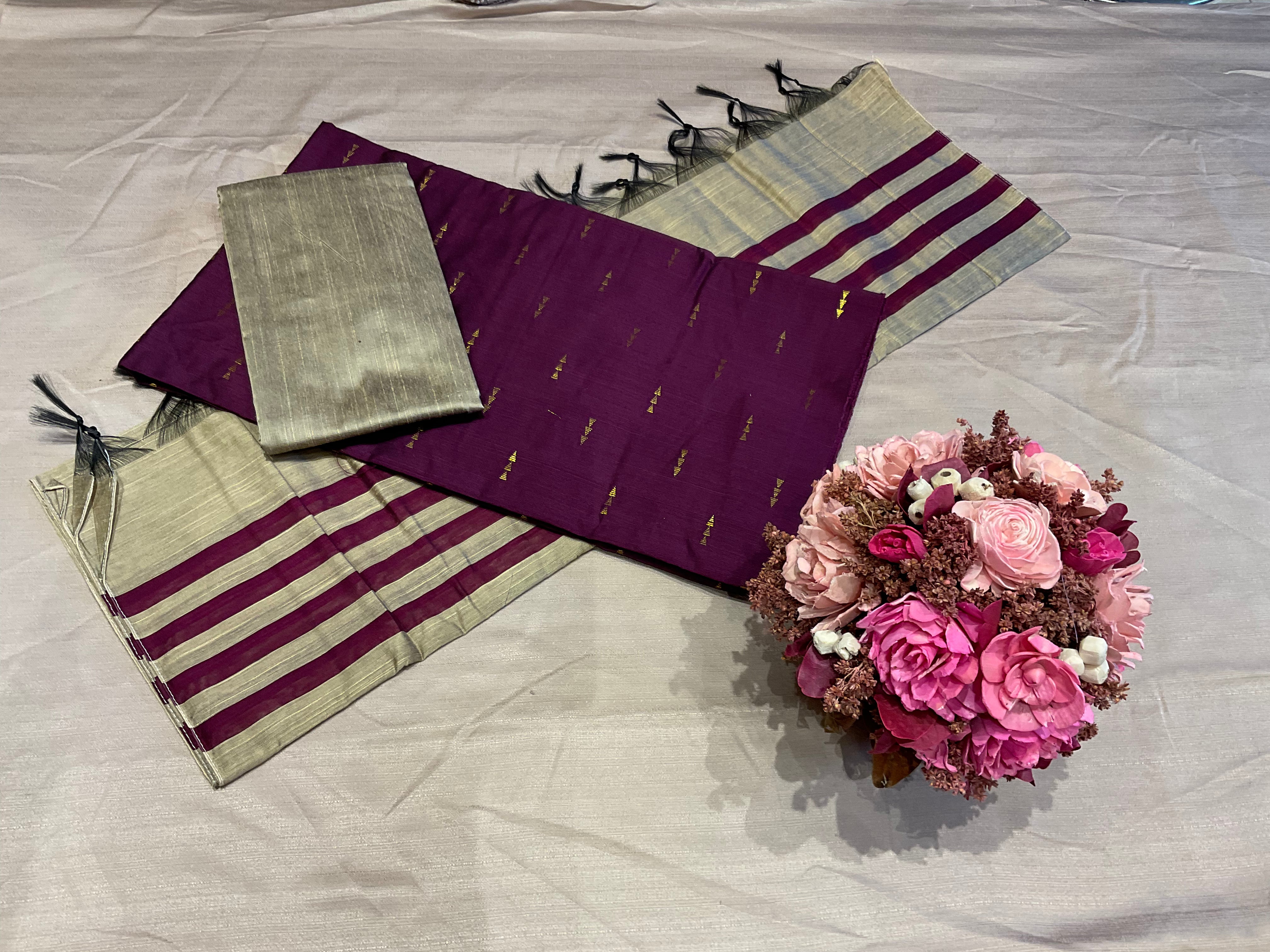 Unstitched raw silk salwar suit - Violet