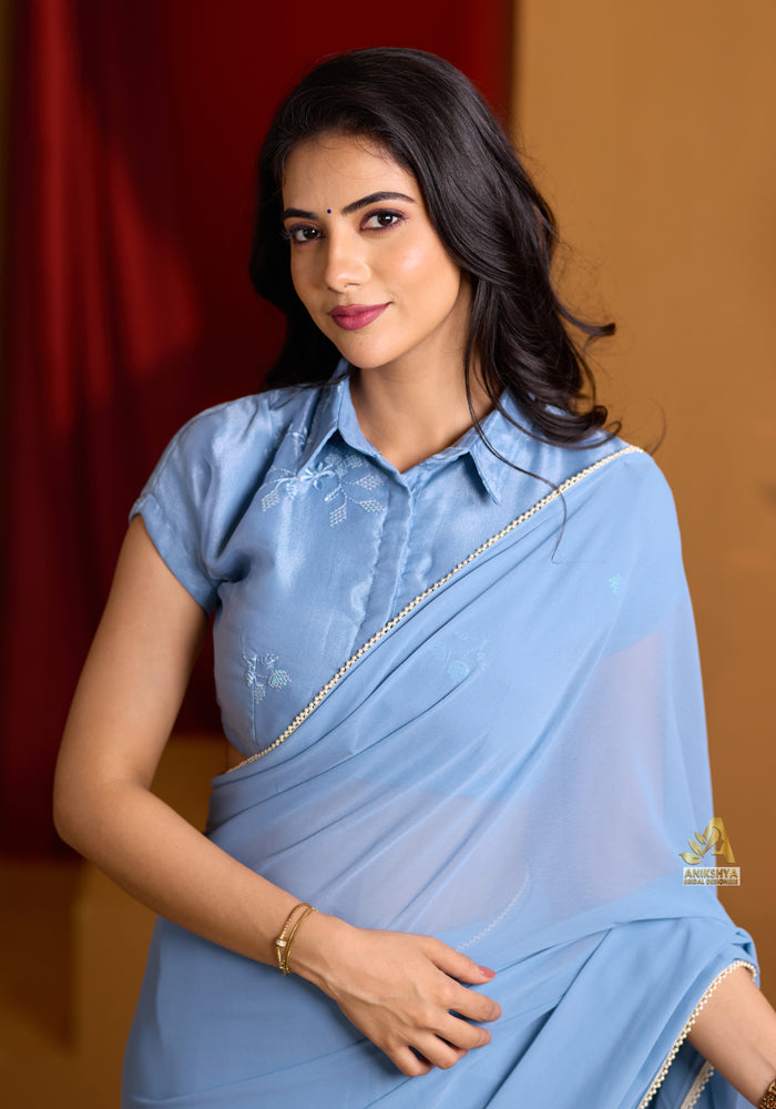 Ash Grey Ilavenil Georgette saree