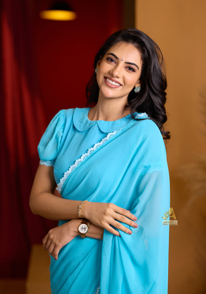 Blue Aruvi Georgette saree