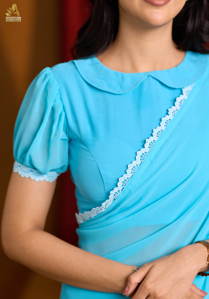 Blue Aruvi Georgette saree