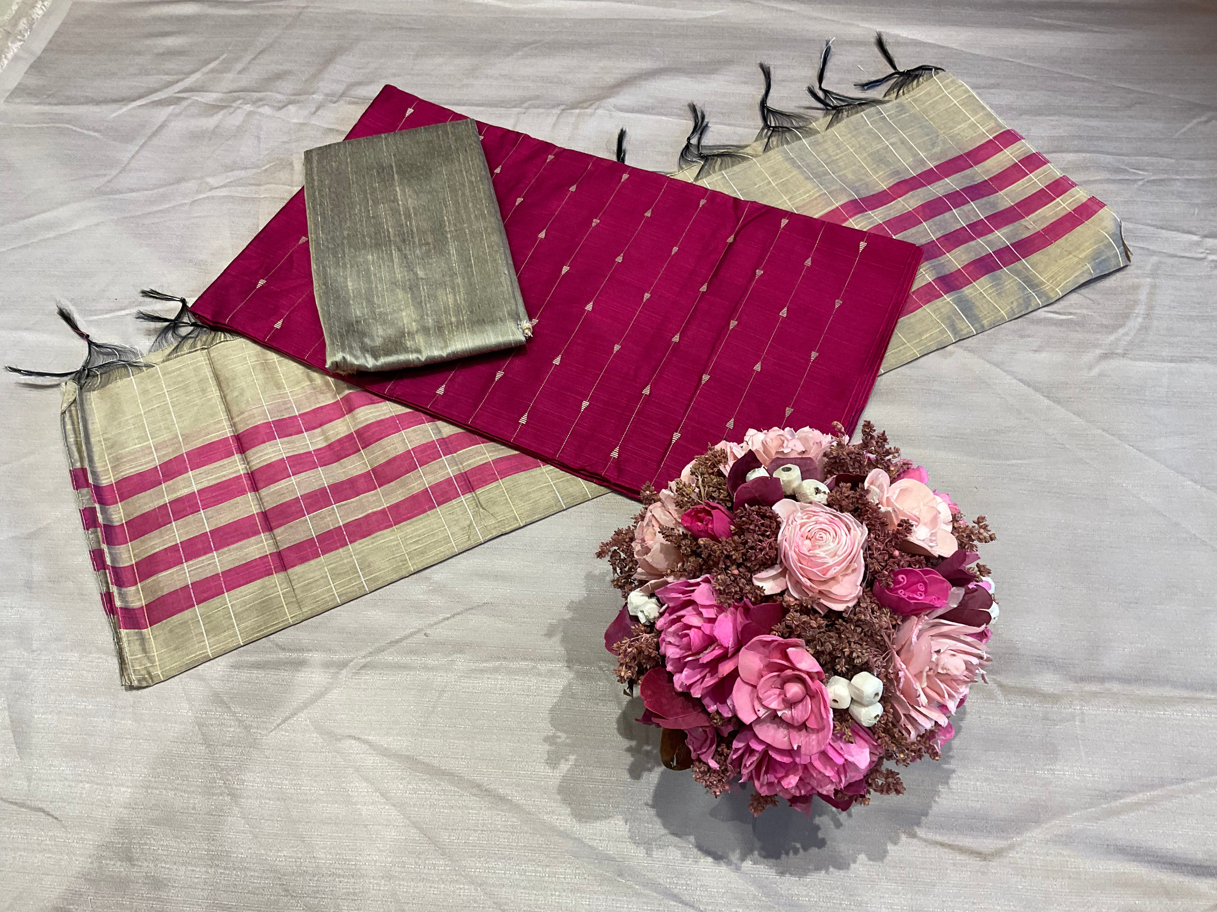 Unstitched raw silk salwar suit - Maroon