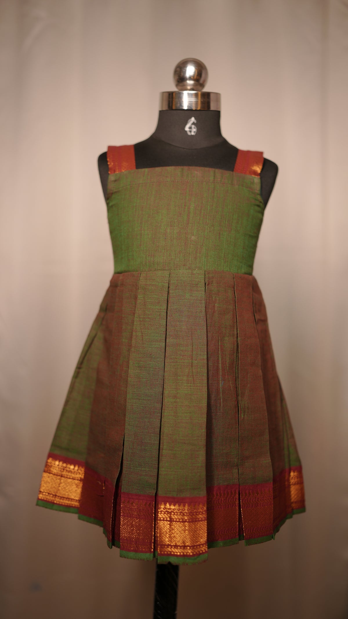 Green Maroon Dual Tone Chettinad Cotton Kid Frock
