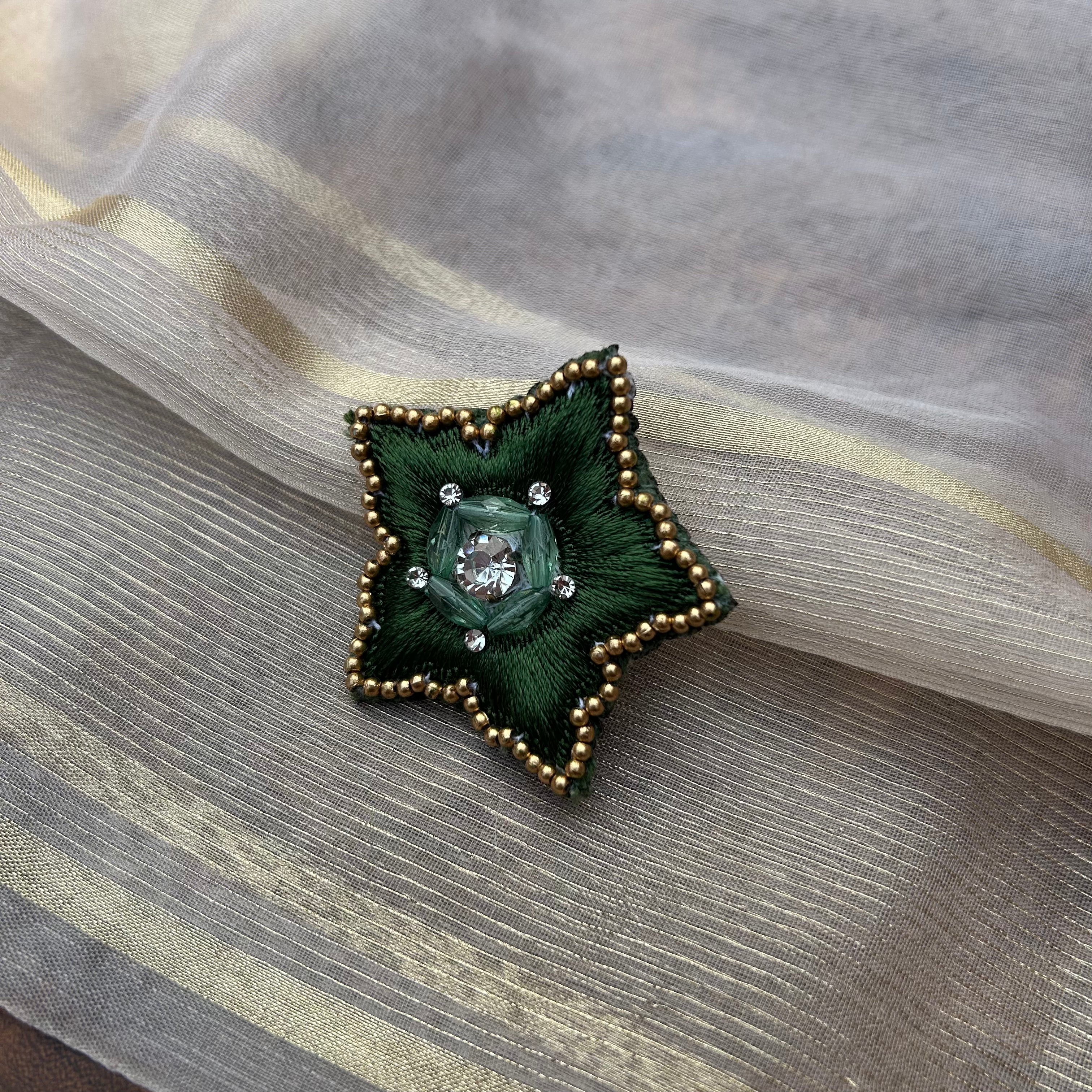 AB Dark Green silk thread Handmade Brooch
