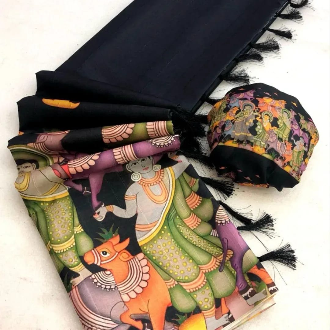 Black pichwai Tussar saree ABD25AP87