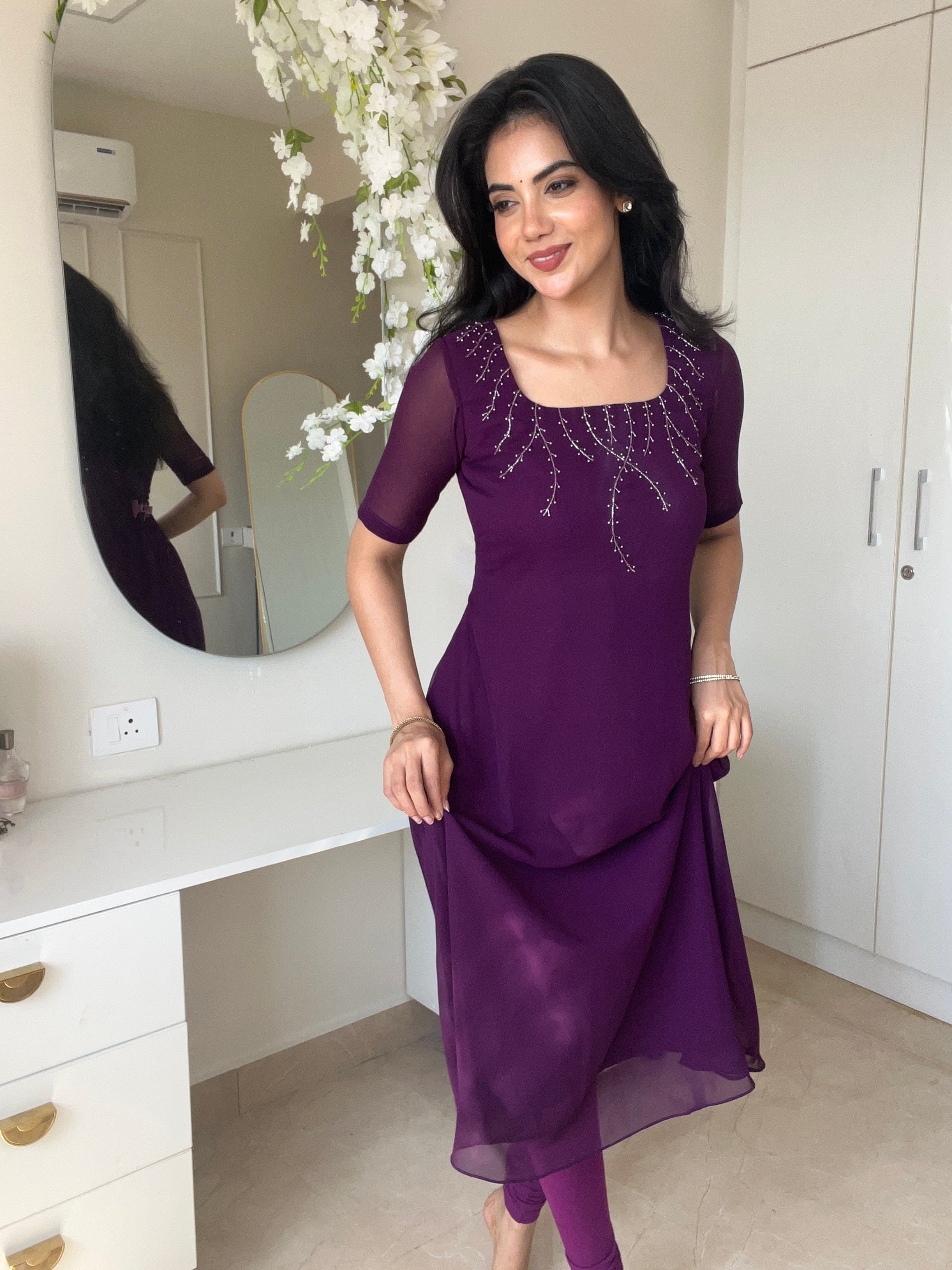Georgette Wine Kurti
