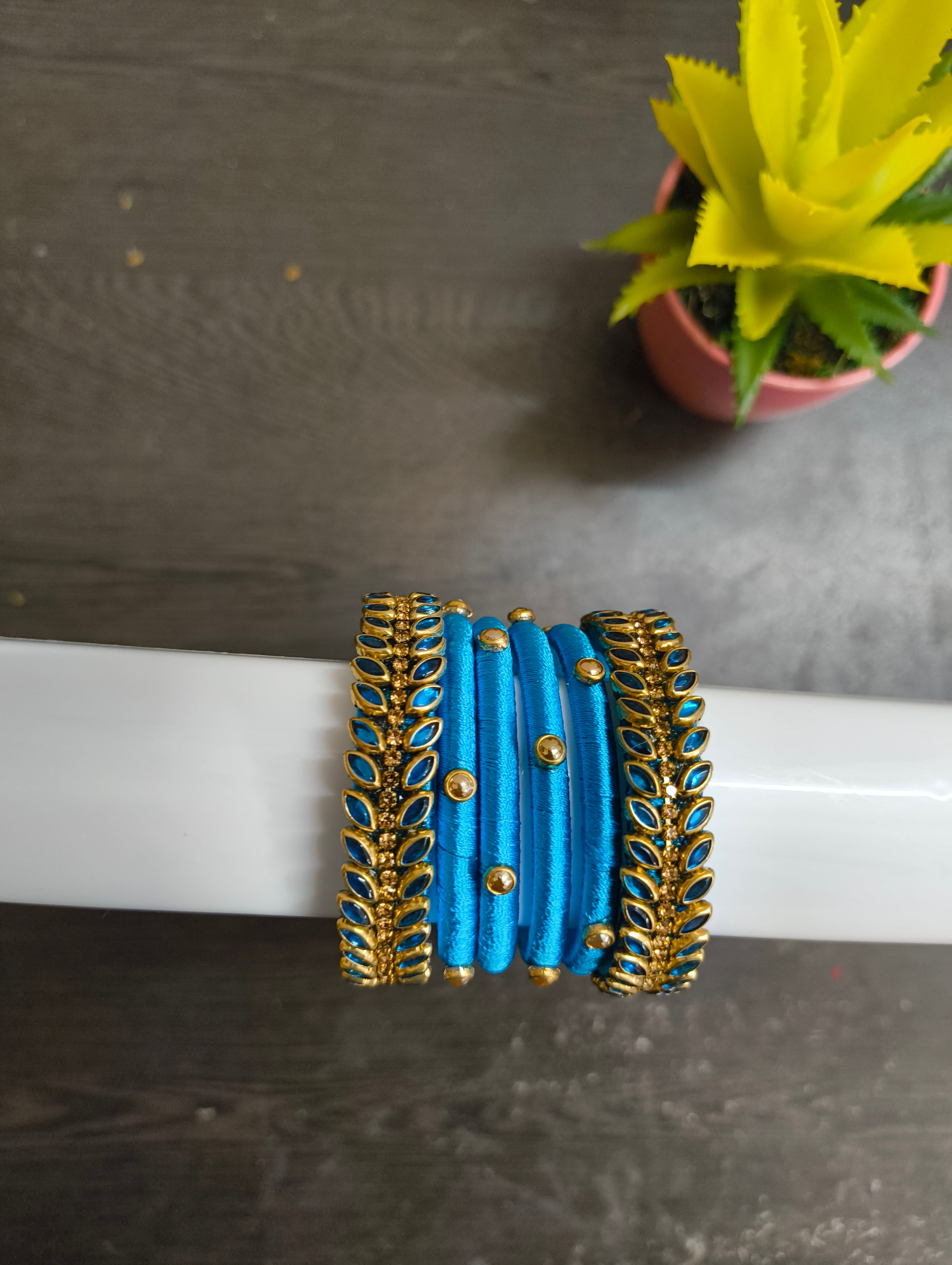ANIKSHYA KIDS HANDMADE COPPER SULPHATE BLUE KUNDAN BANGLE VH074