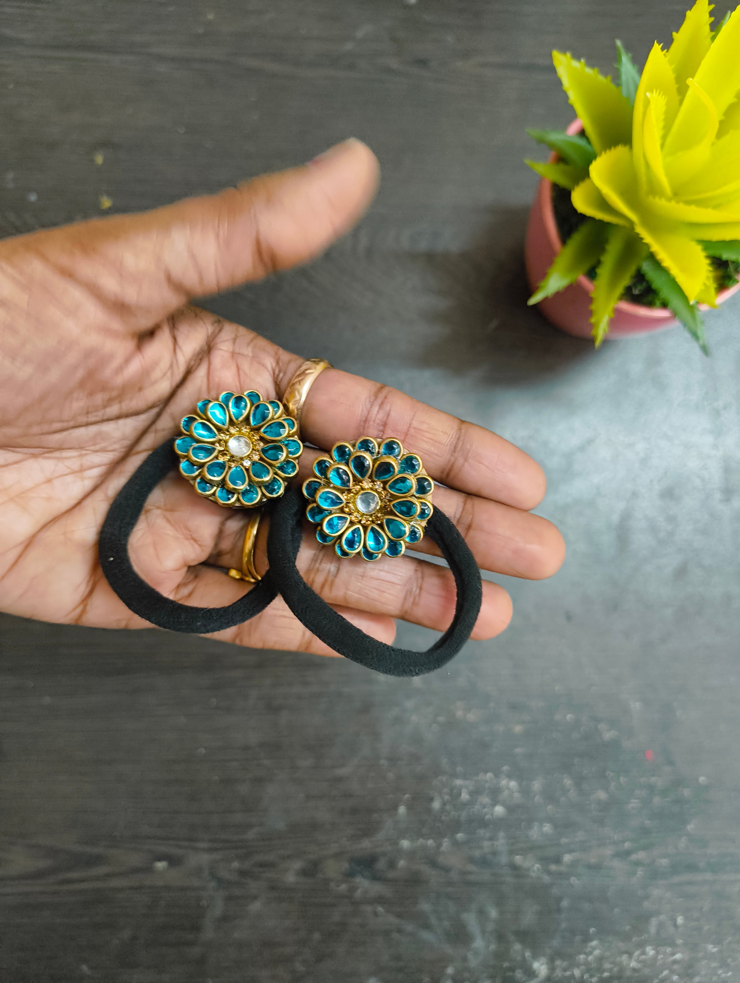 AB HANDMADE COPPER SULPHATE BLUE KUNDAN HAIR BAND