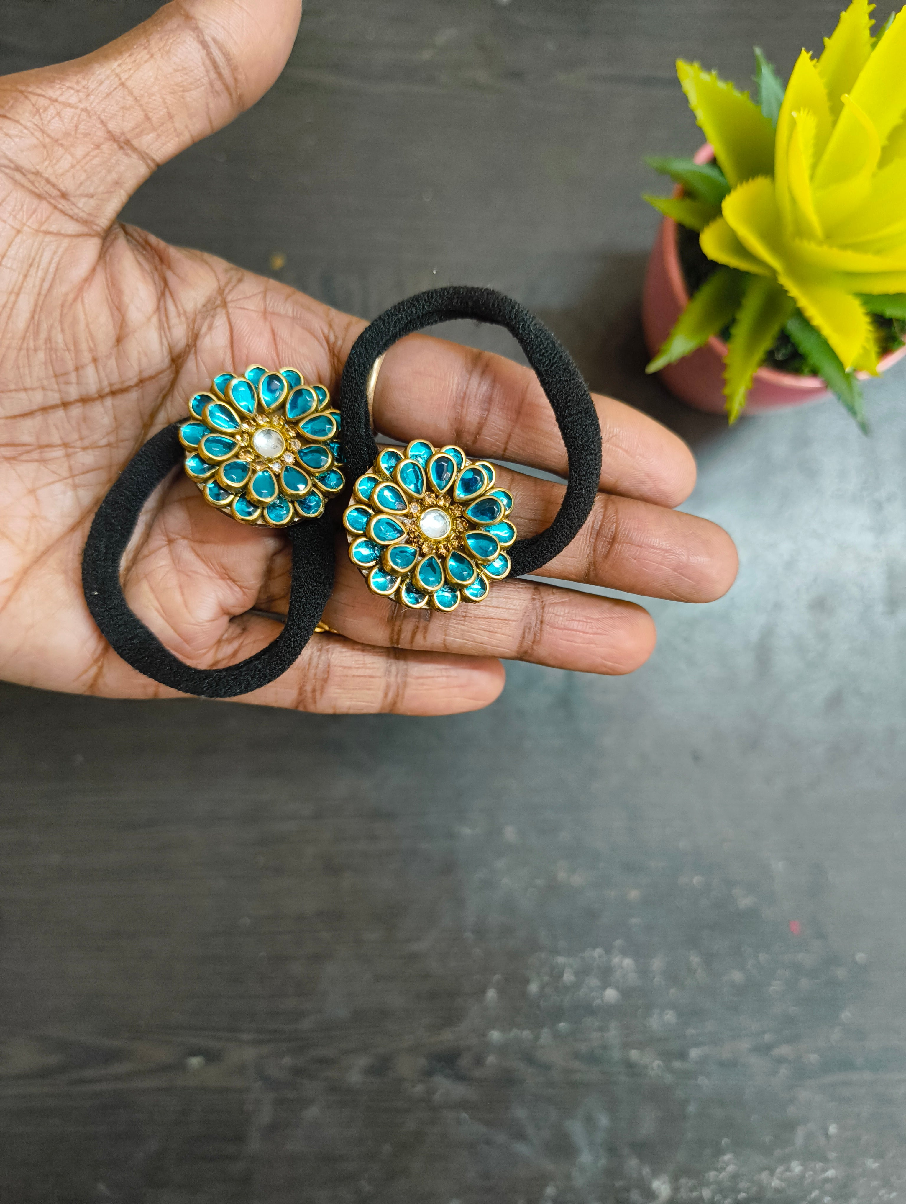 AB HANDMADE COPPER SULPHATE BLUE KUNDAN HAIR BAND