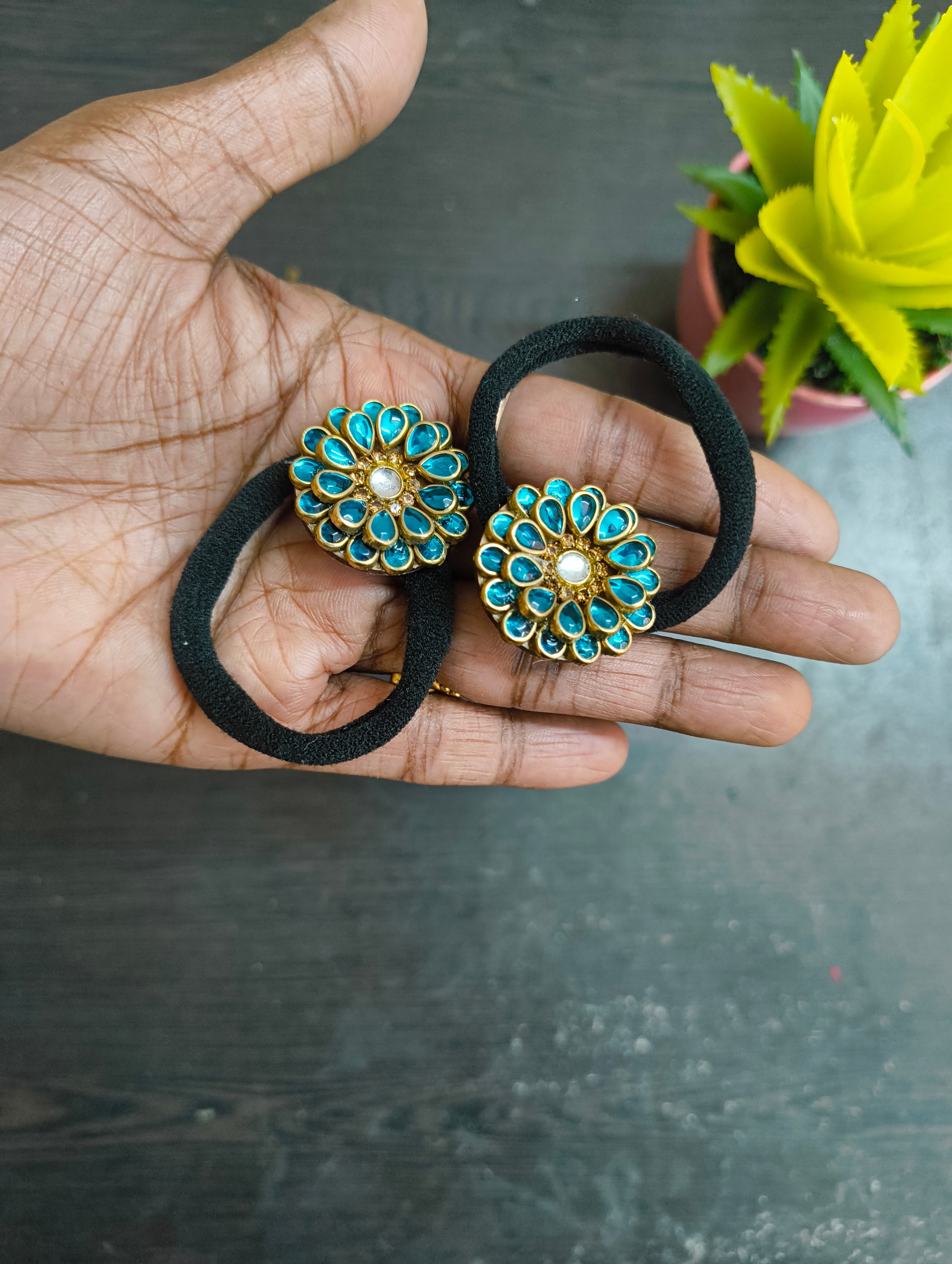 AB HANDMADE COPPER SULPHATE BLUE KUNDAN HAIR BAND
