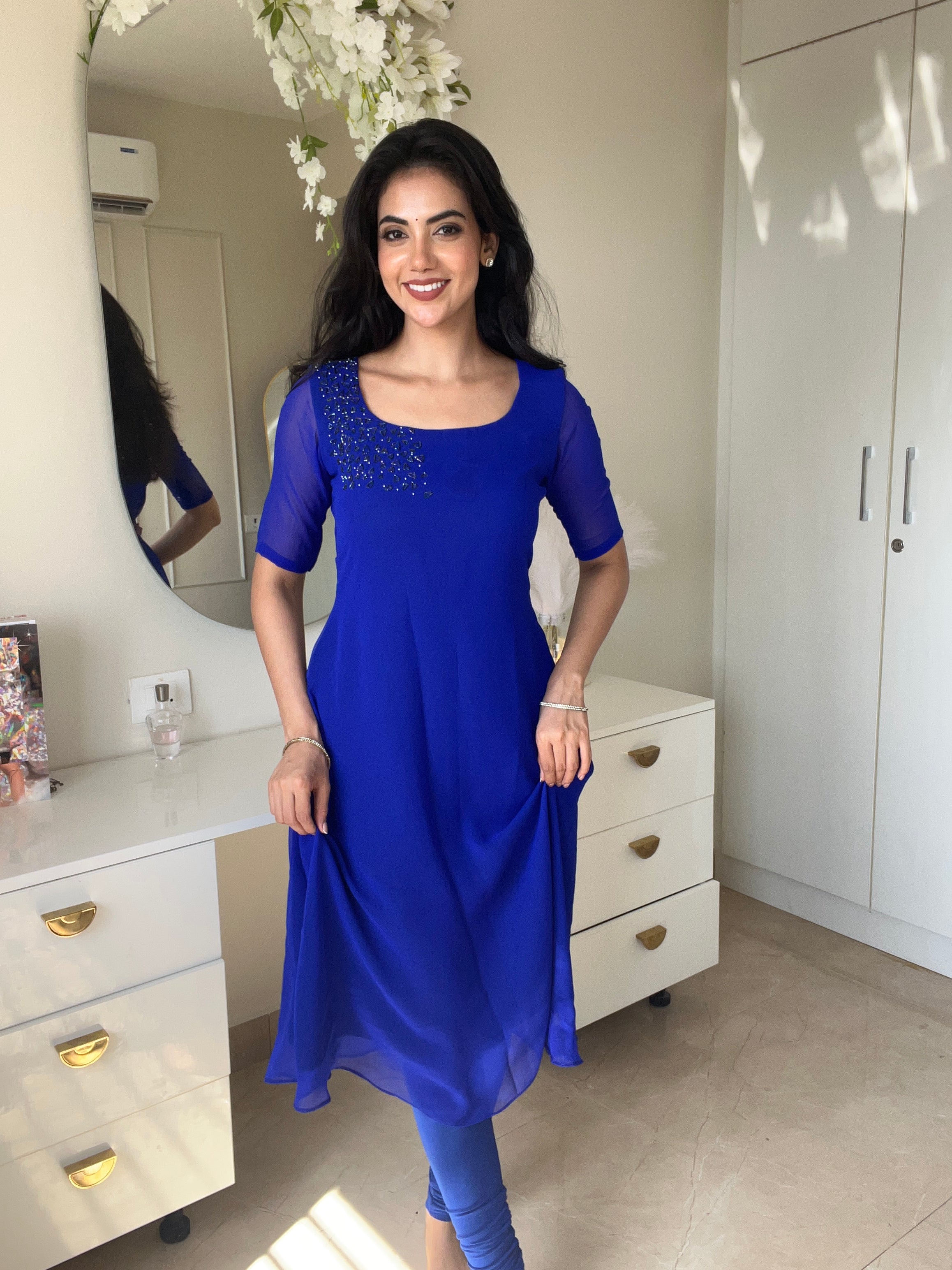 Georgette Royal Blue Kurti