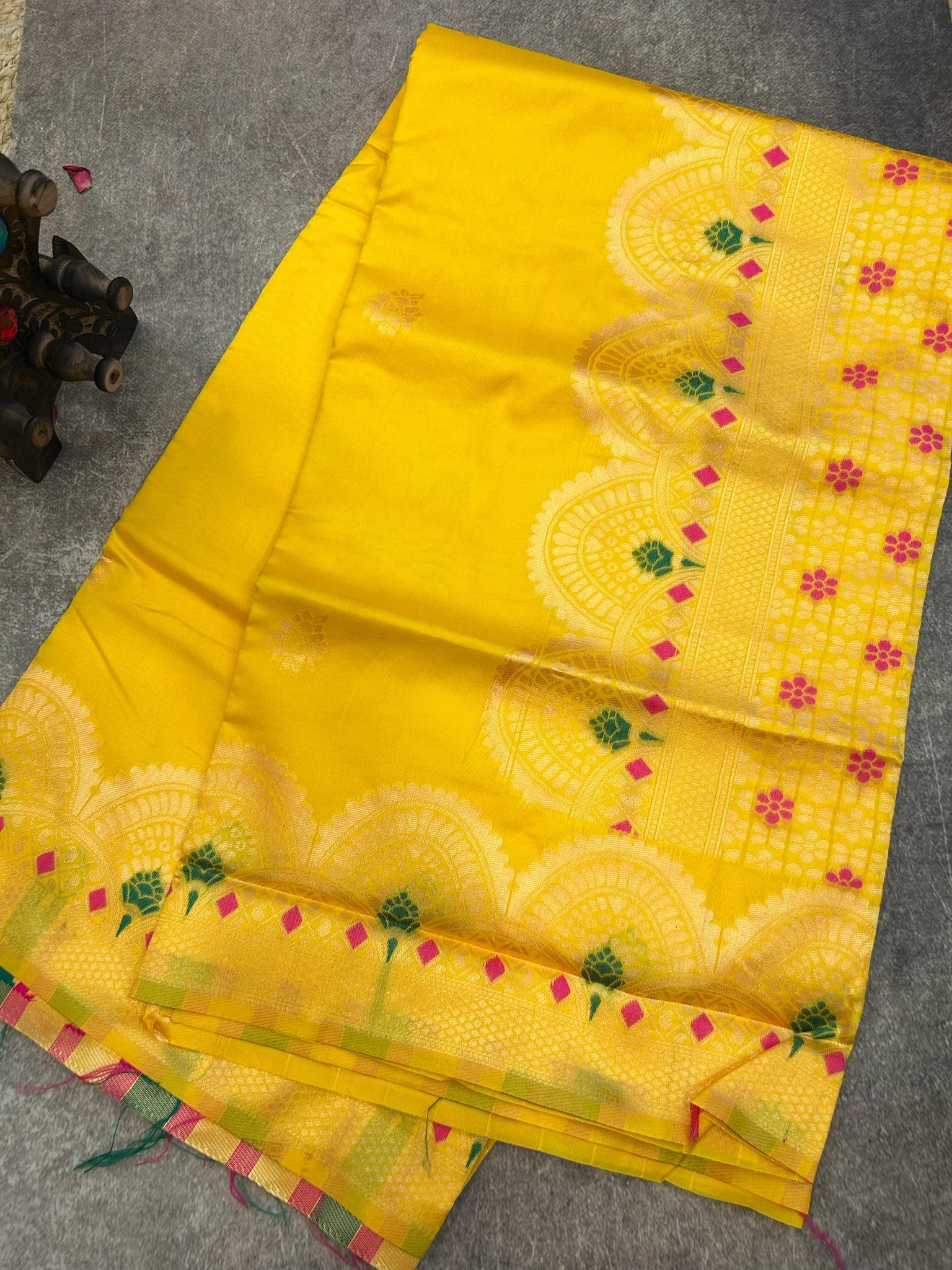 Yellow Lichi silk saree