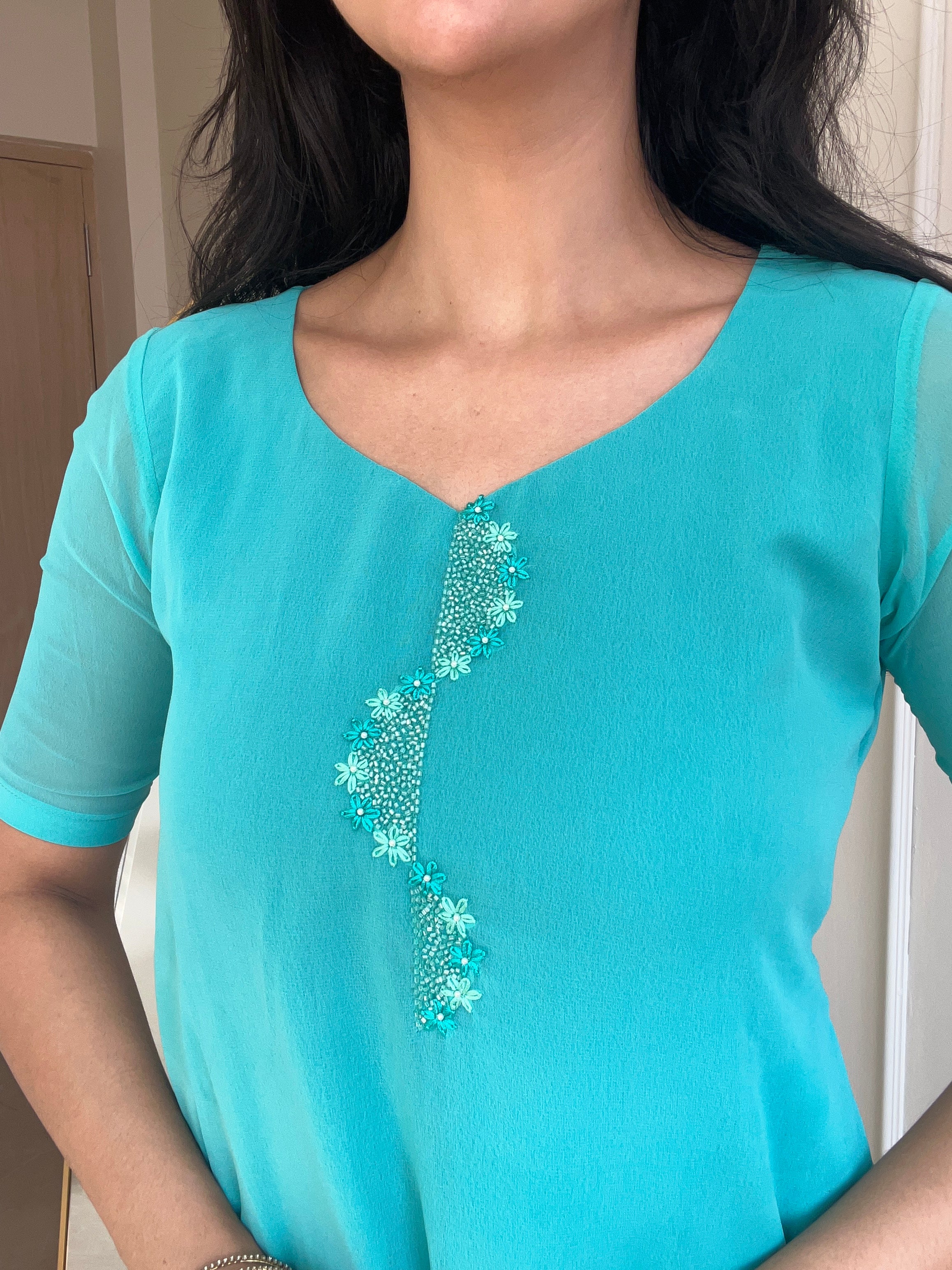 Georgette Surf Blue Kurti