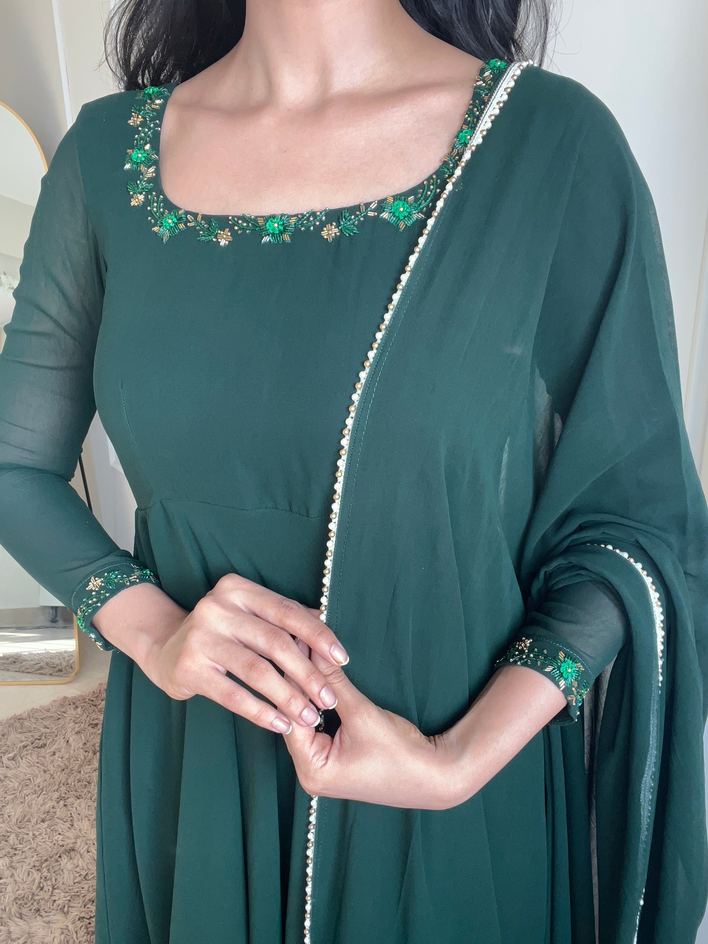 Georgette Bottle Green Gown