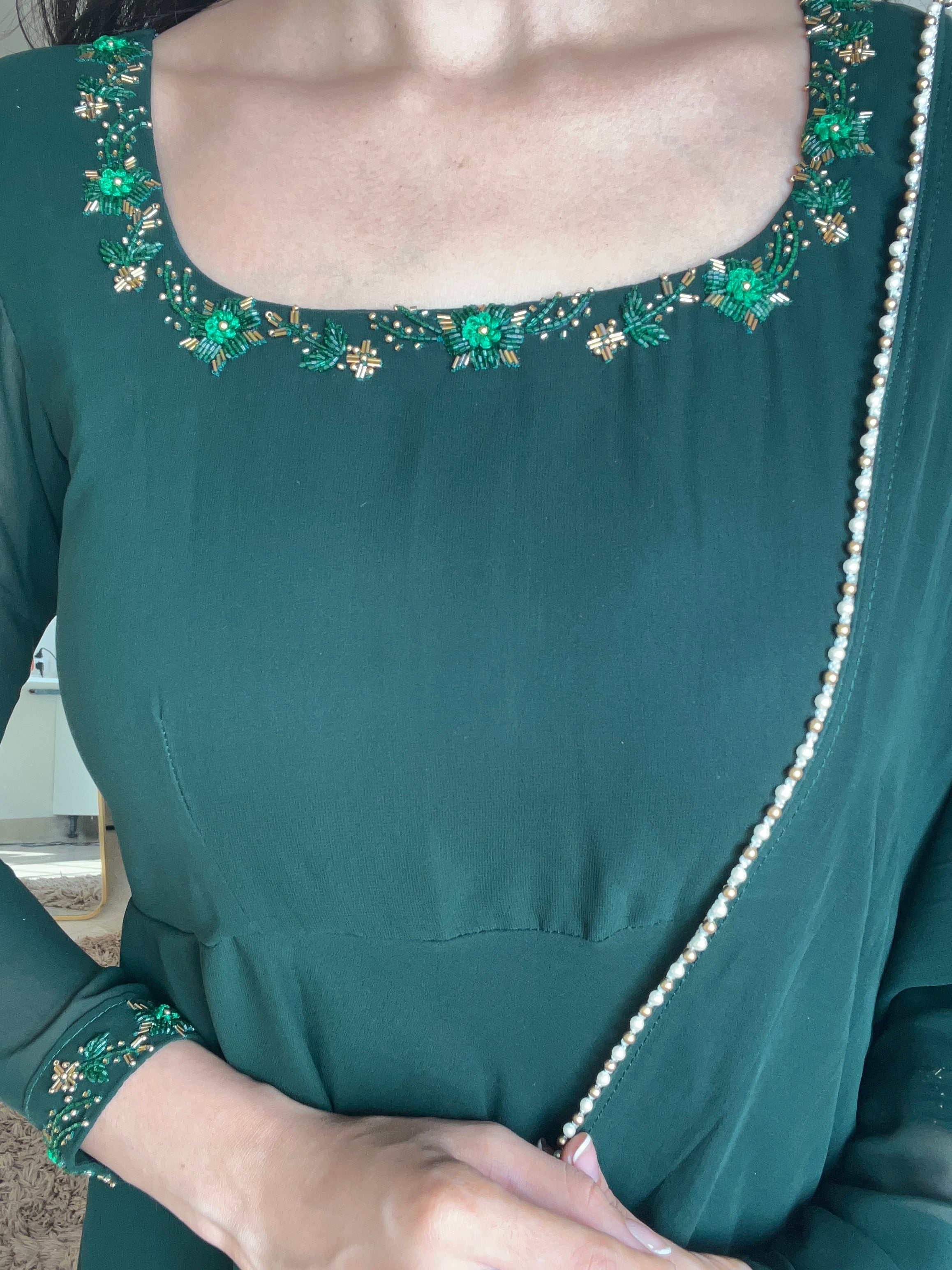 Georgette Bottle Green Gown