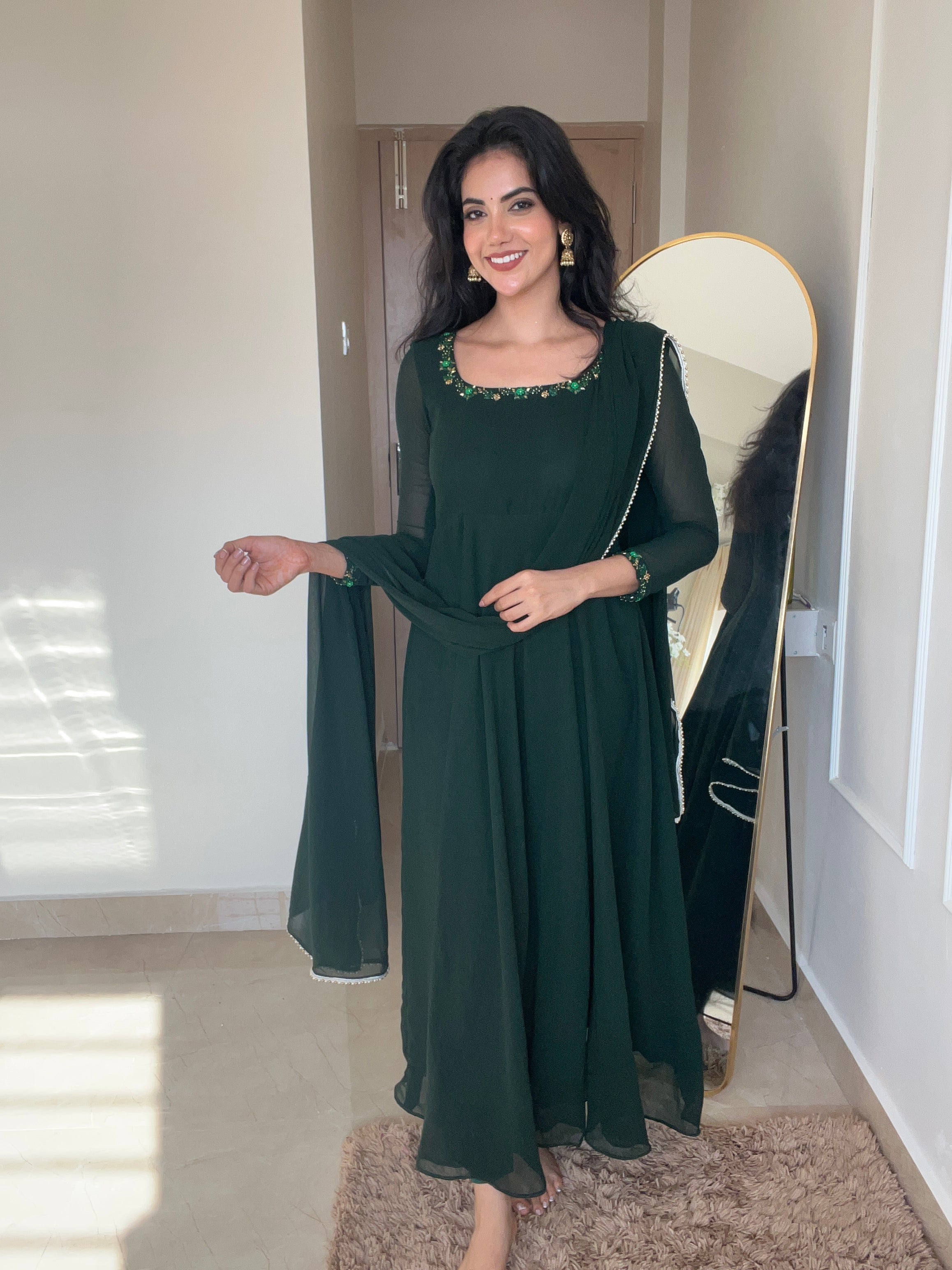 Georgette Bottle Green Gown
