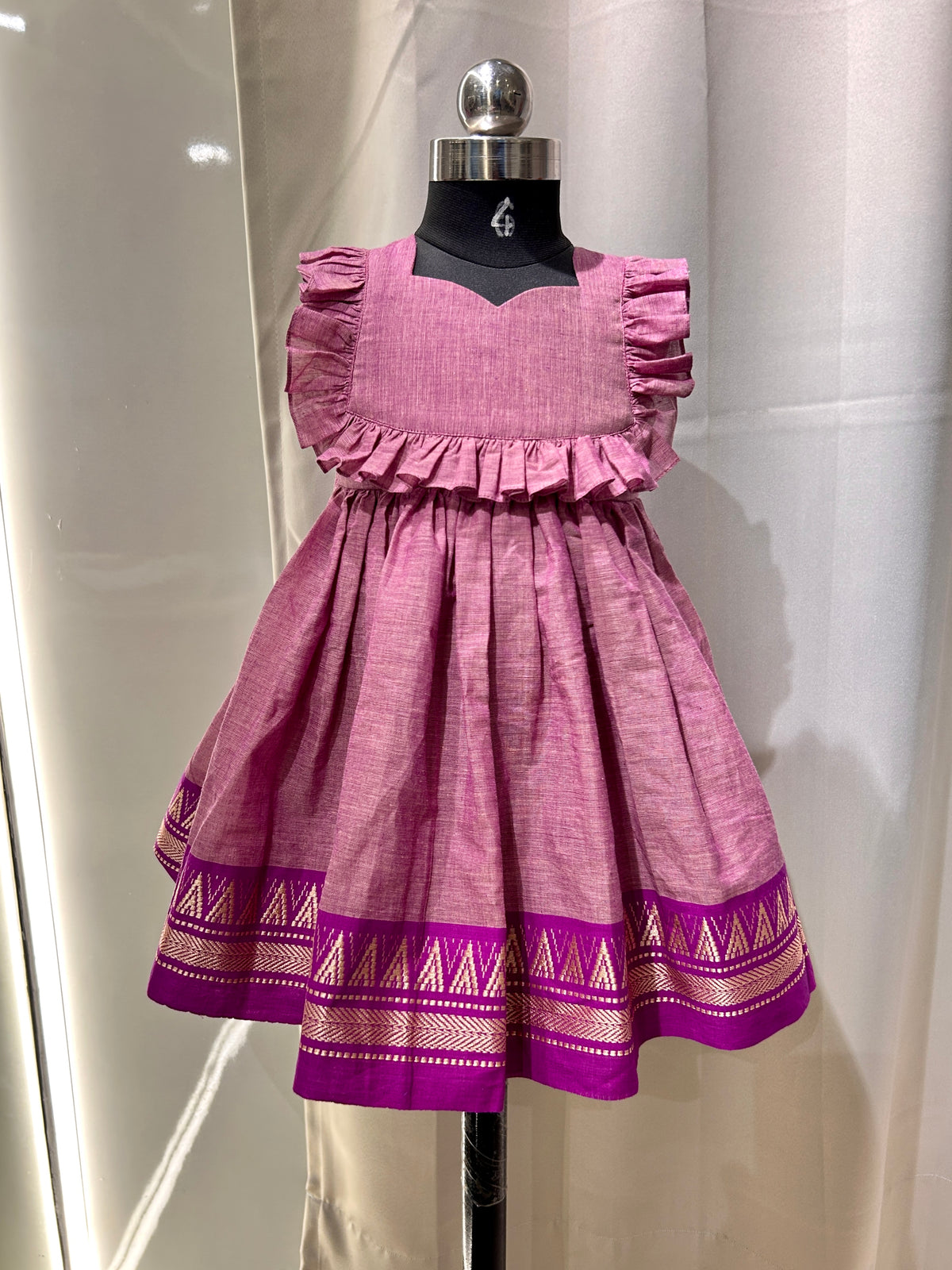 Pink Chettinad Cotton Kid Frock