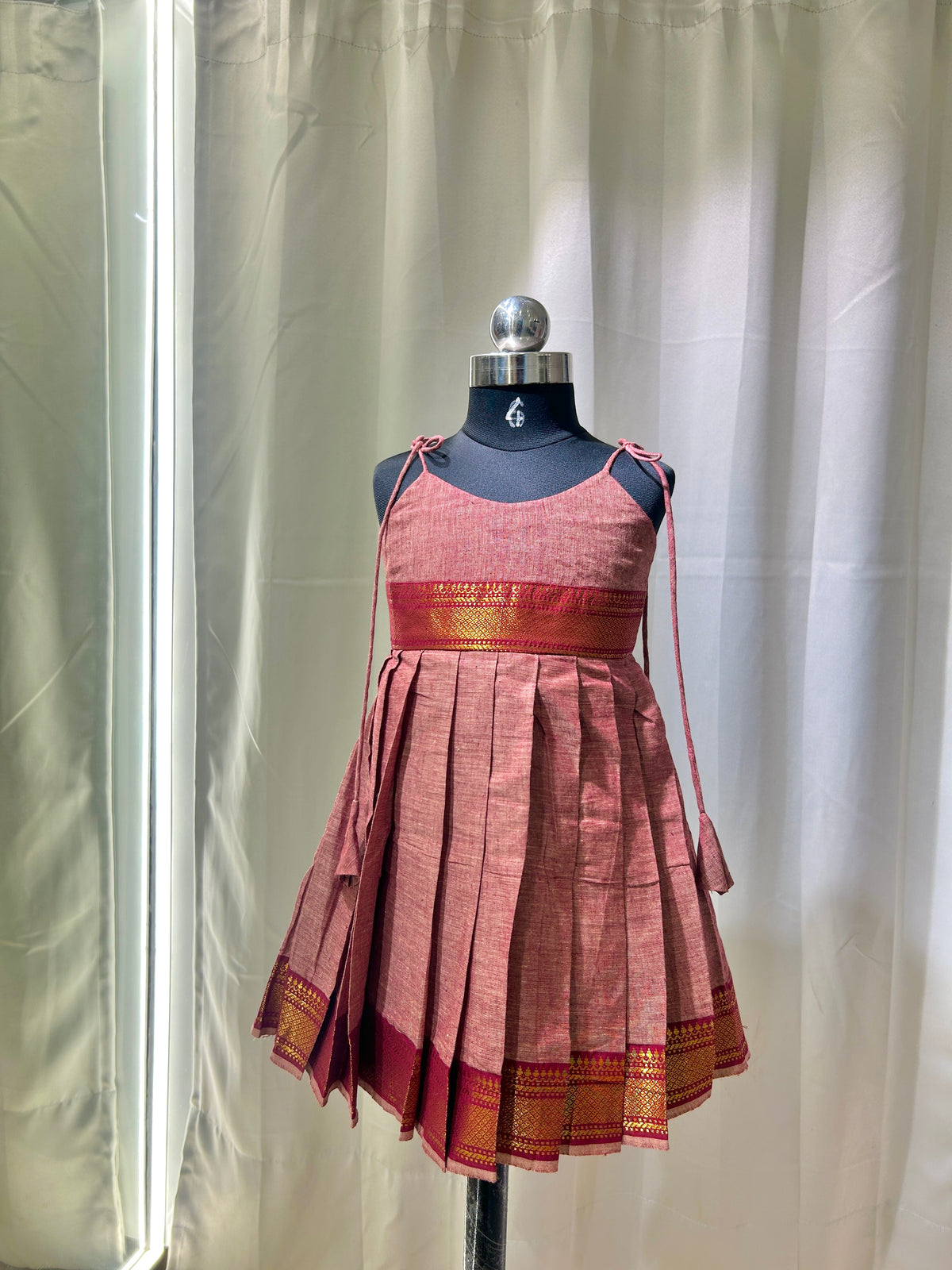 Green Maroon Dual Tone Chettinad Cotton Kid Frock