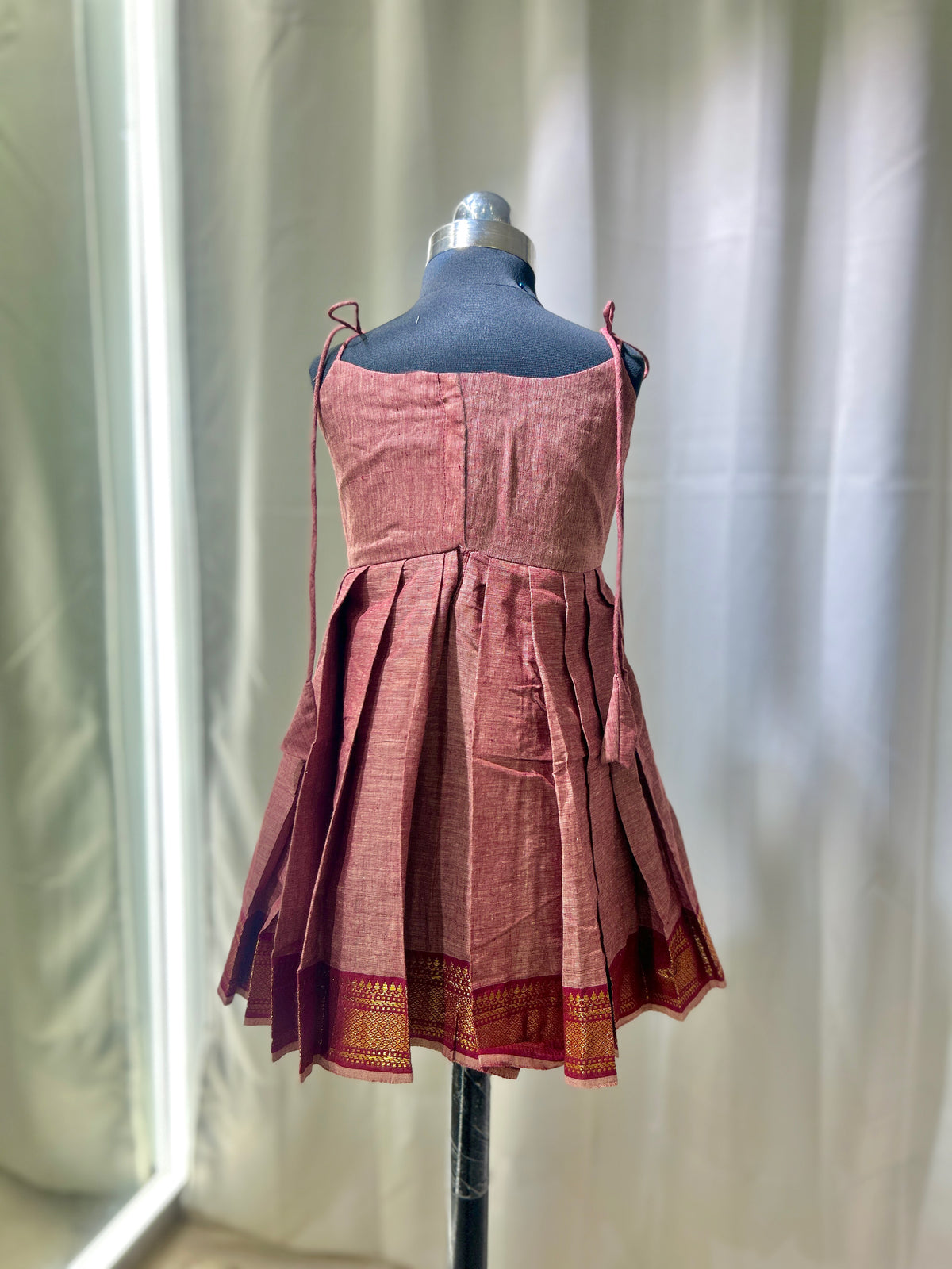 Green Maroon Dual Tone Chettinad Cotton Kid Frock