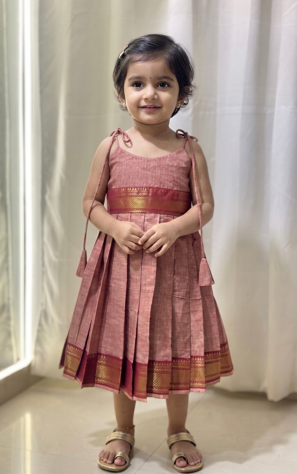 Green Maroon Dual Tone Chettinad Cotton Kid Frock