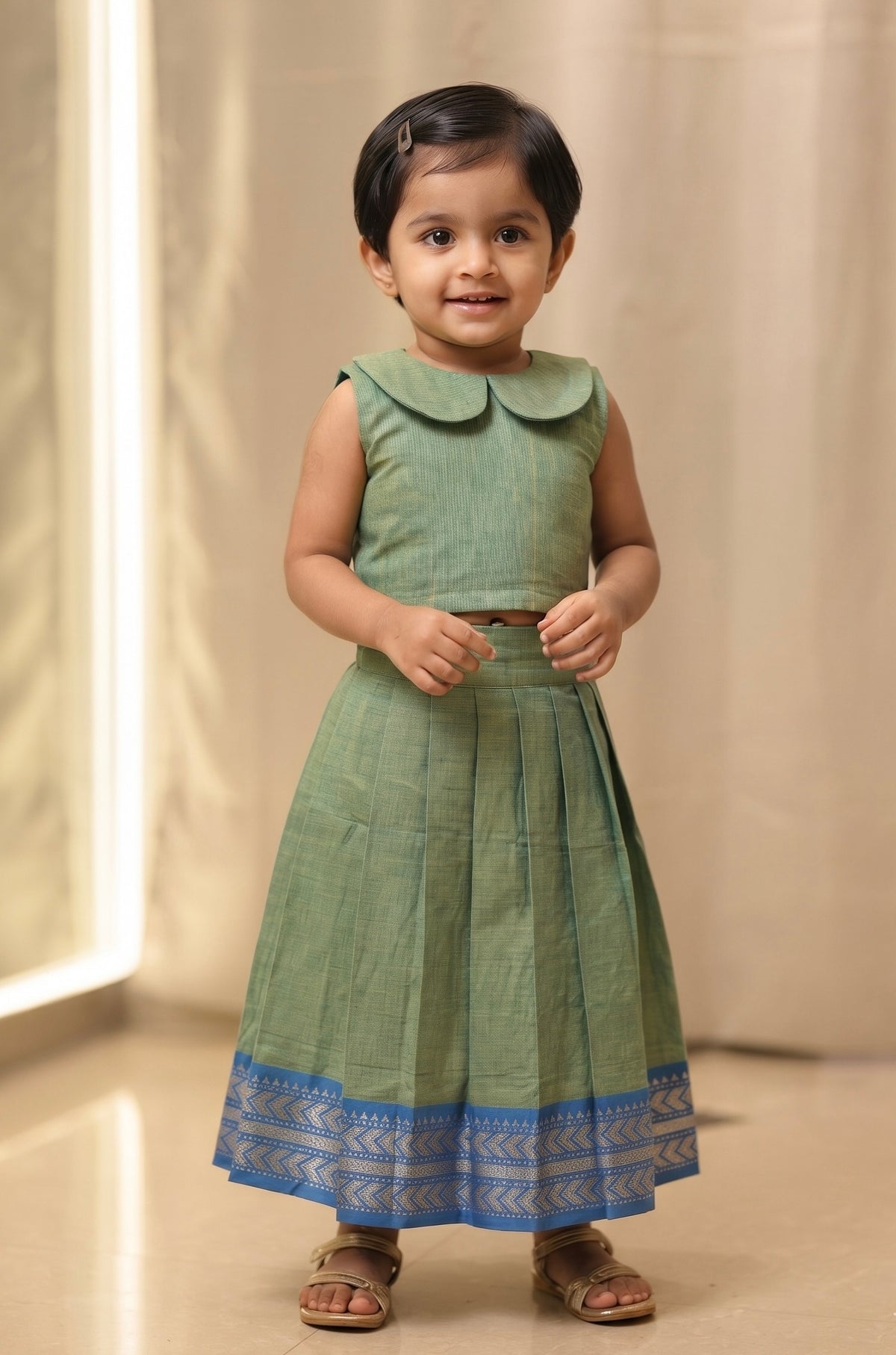 Green chettinad cotton Kid Frock