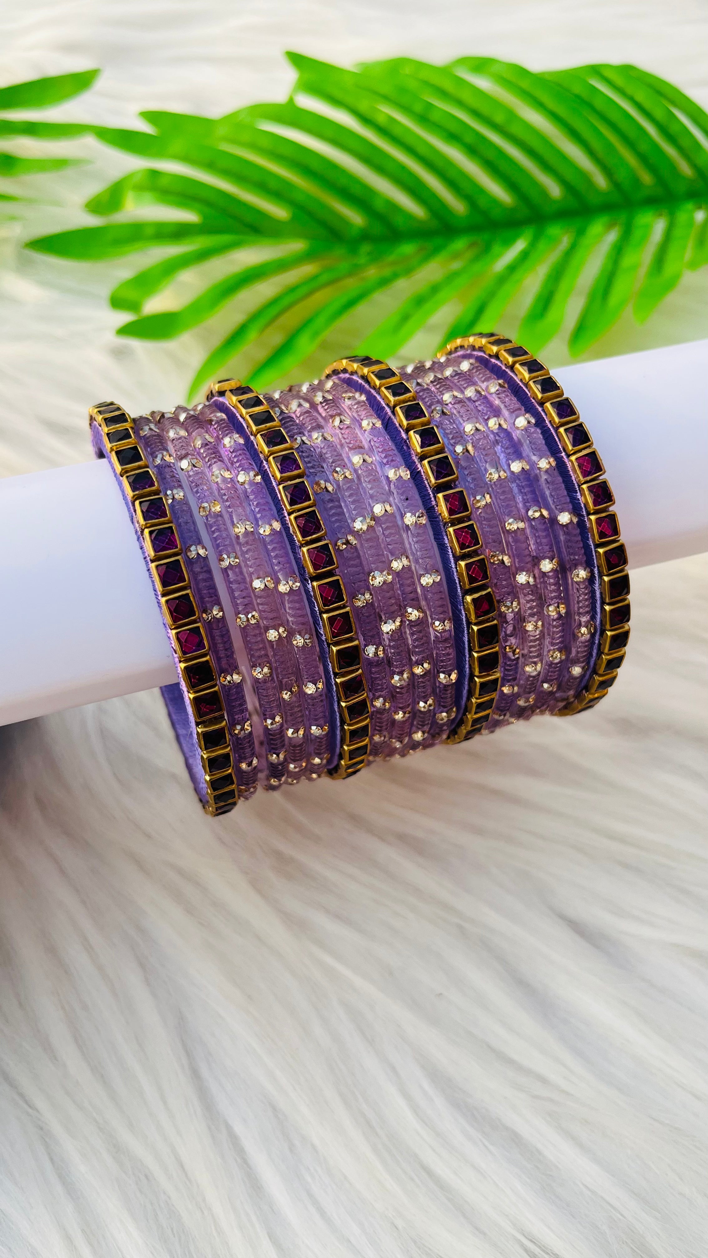ANIKSHYA HANDMADE LILAC GLASS BANGLE AND PURPLE KUNDAN BANGLE VH032