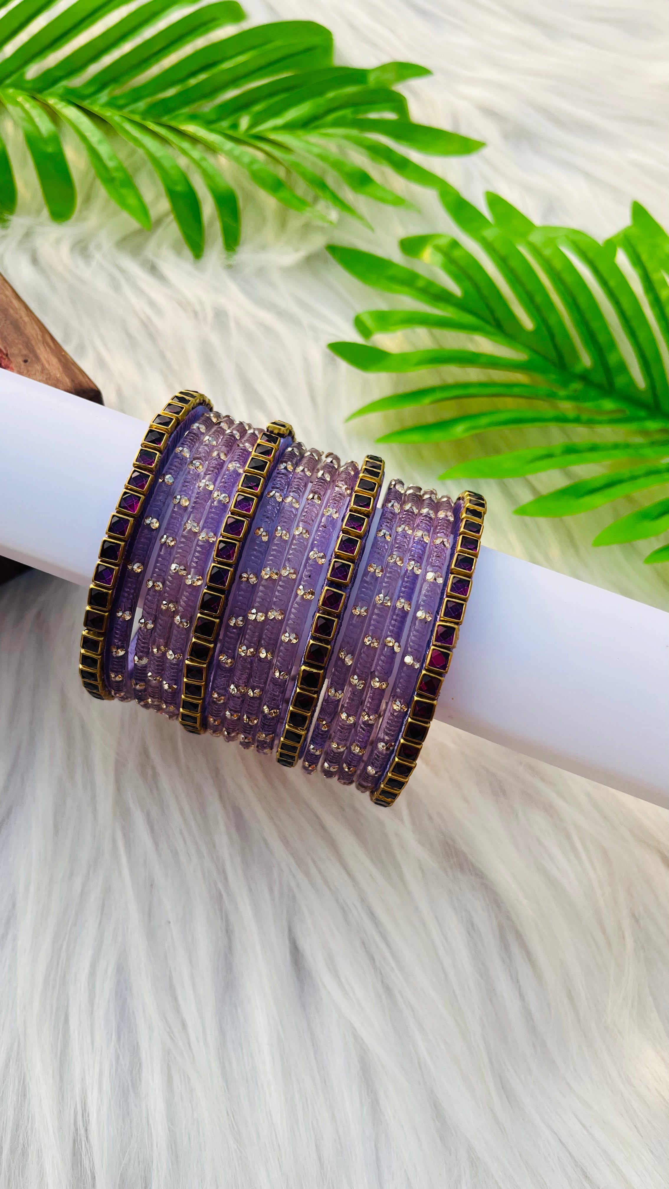 ANIKSHYA HANDMADE LILAC GLASS BANGLE AND PURPLE KUNDAN BANGLE VH032