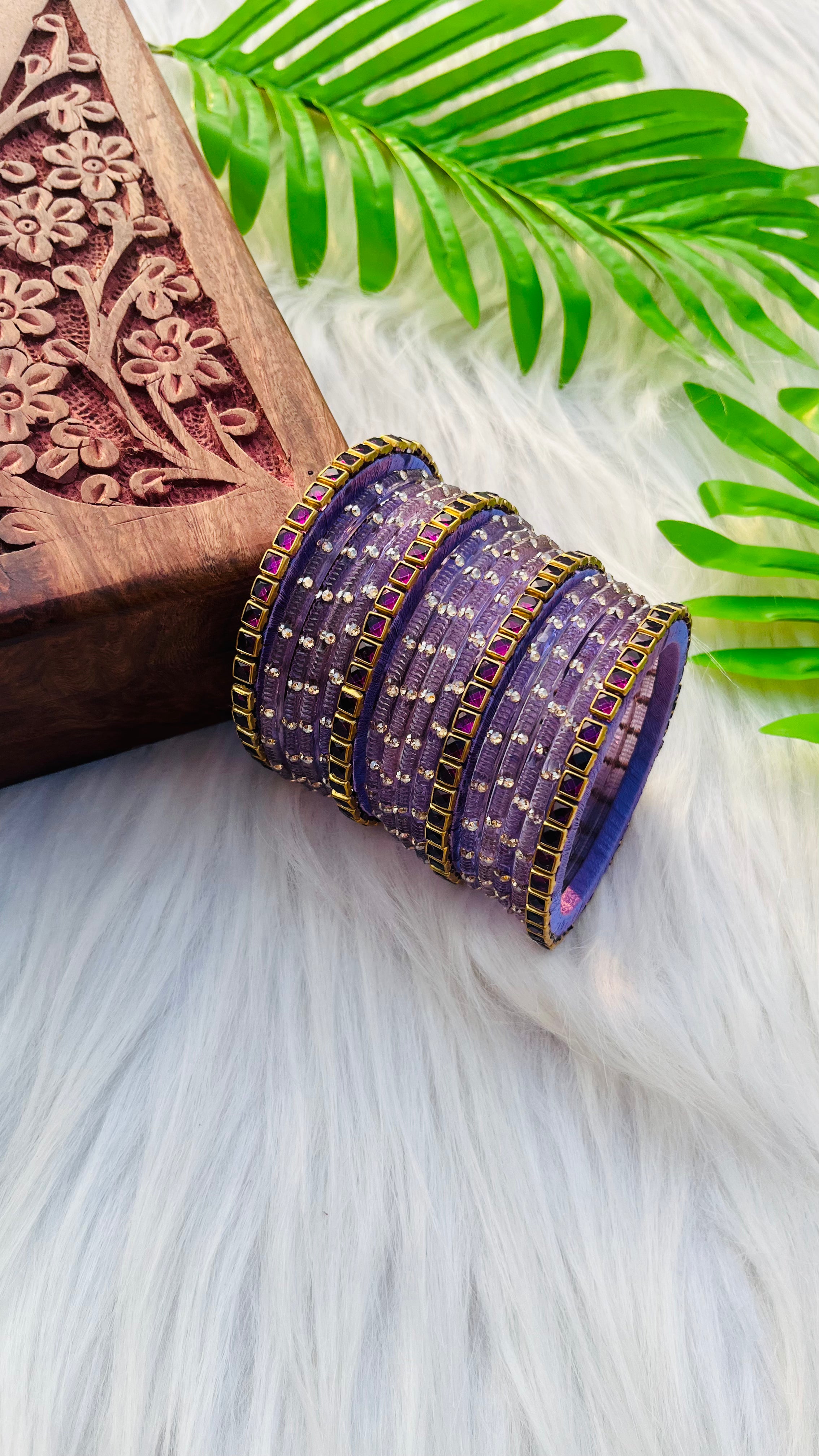 ANIKSHYA HANDMADE LILAC GLASS BANGLE AND PURPLE KUNDAN BANGLE VH032