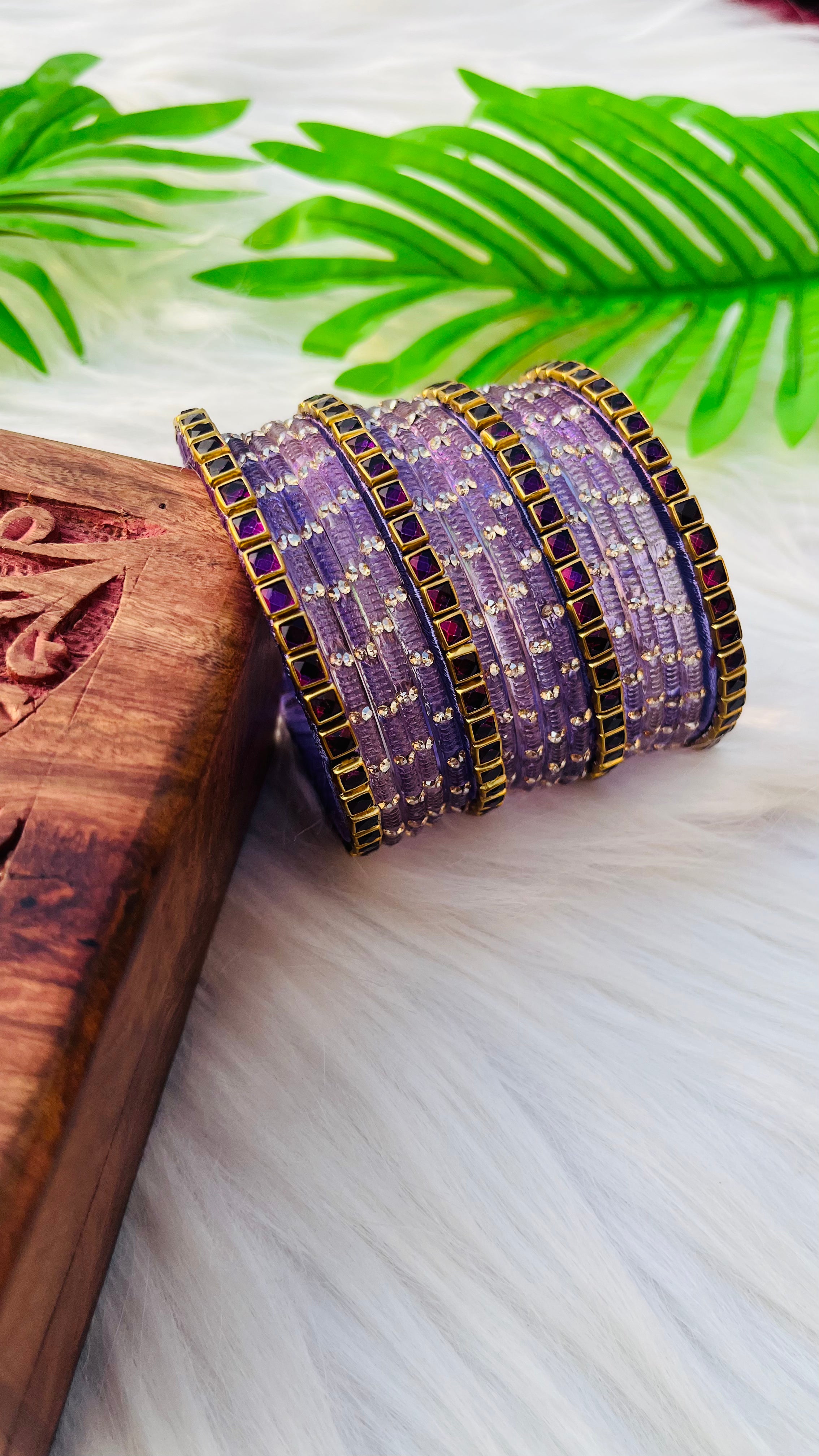 ANIKSHYA HANDMADE LILAC GLASS BANGLE AND PURPLE KUNDAN BANGLE VH032