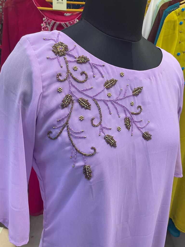 Georgette Lavender Flower Design Kurti