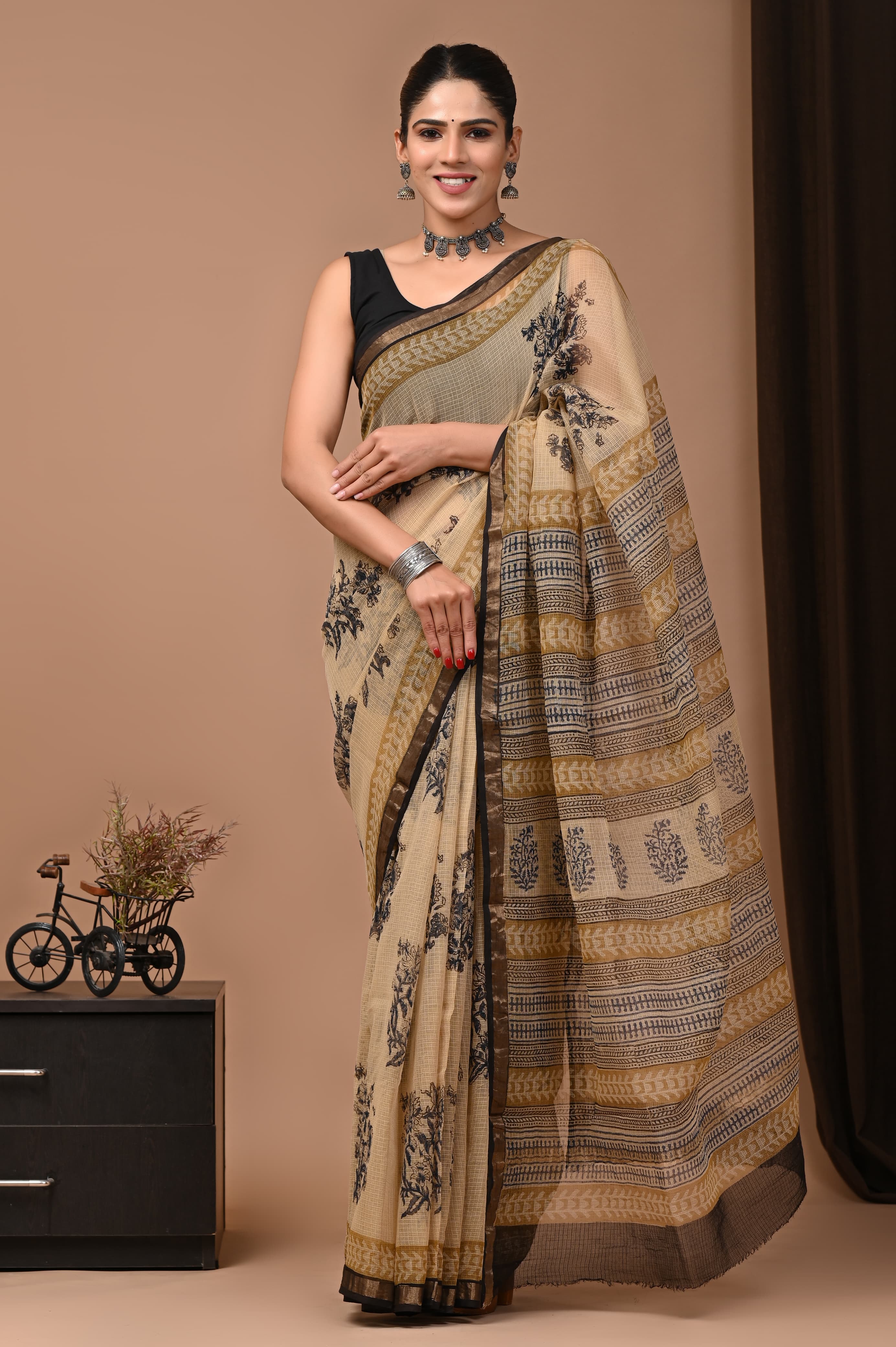 Anikshya D7 Ajrak Beige saree