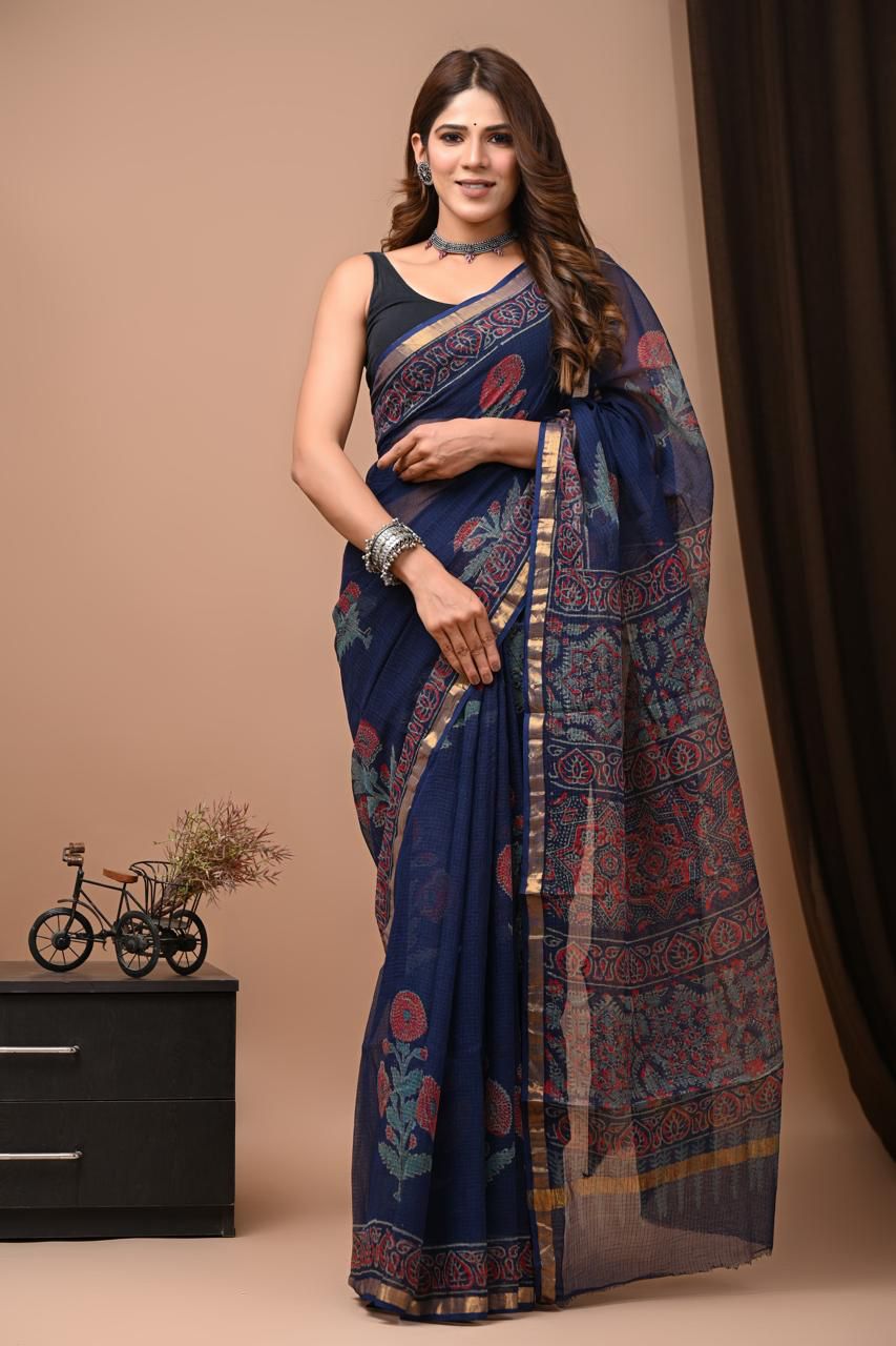 Anikshya M2 Navy Blue Jaipur Block Print Kota saree