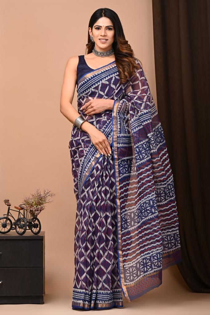 Anikshya M3 Ink Blue Jaipur Block Print Kota saree