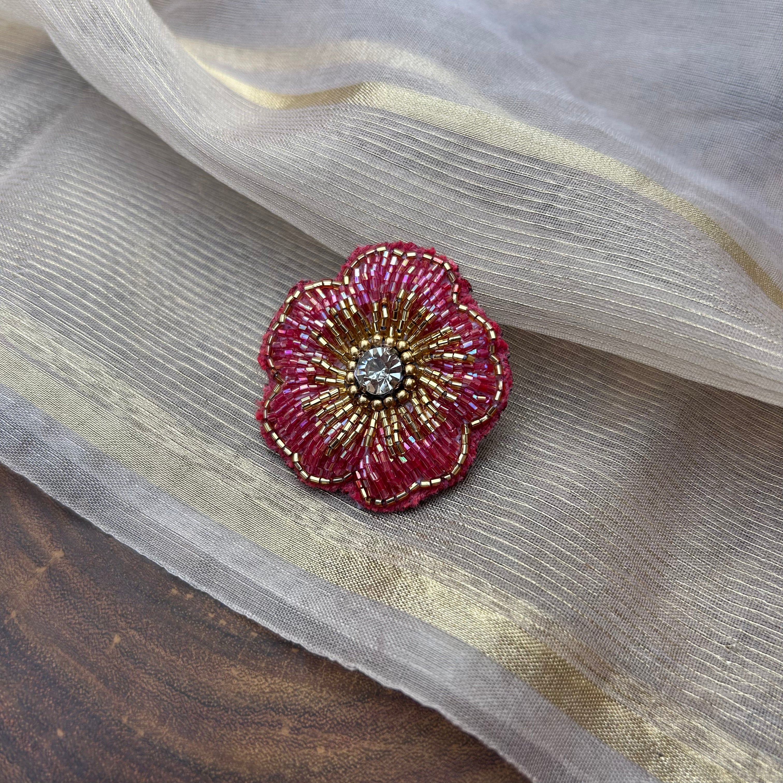 AB Dark Pink Cut Bead Flower Handmade Brooch