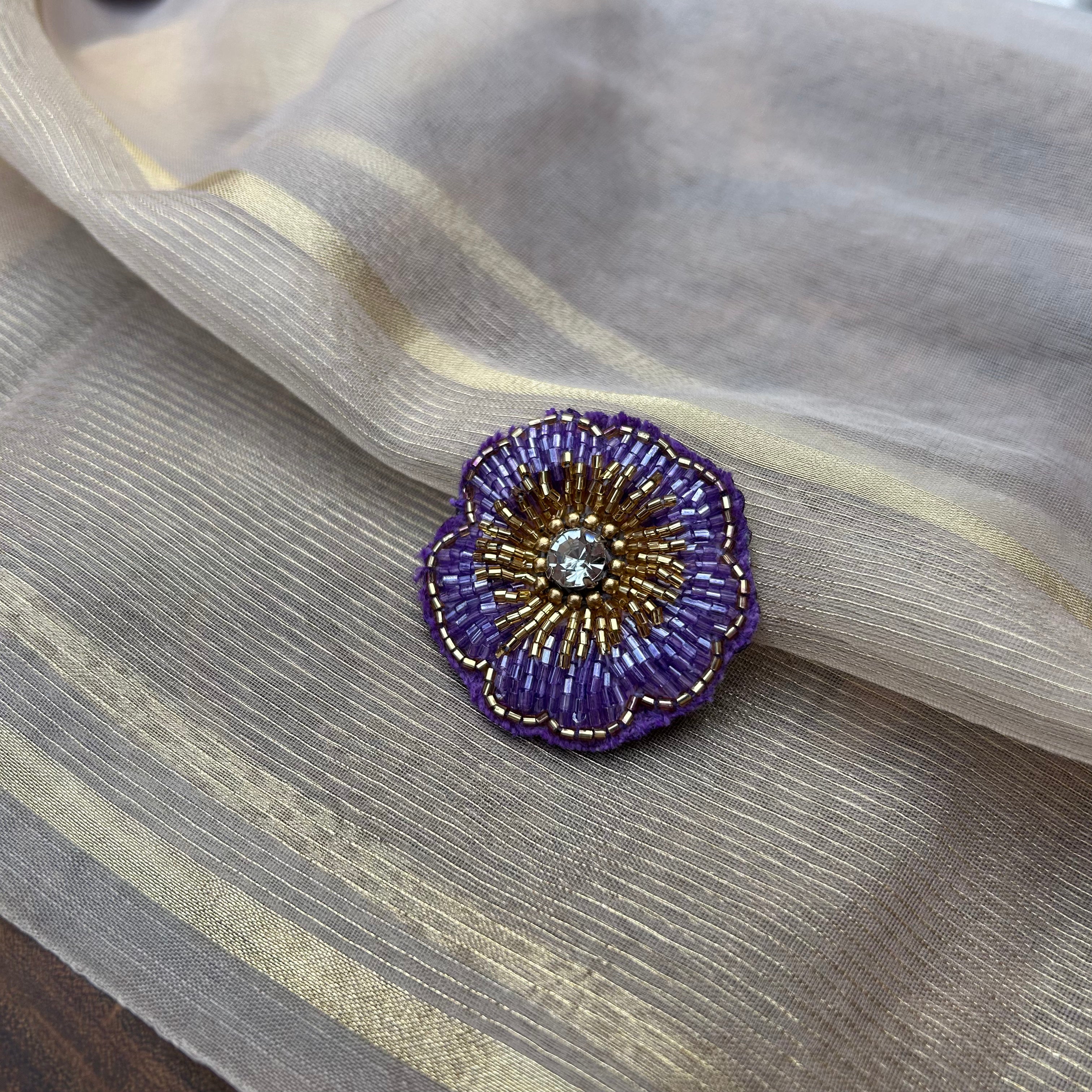 AB Purple Cut Bead Flower Handmade Brooch