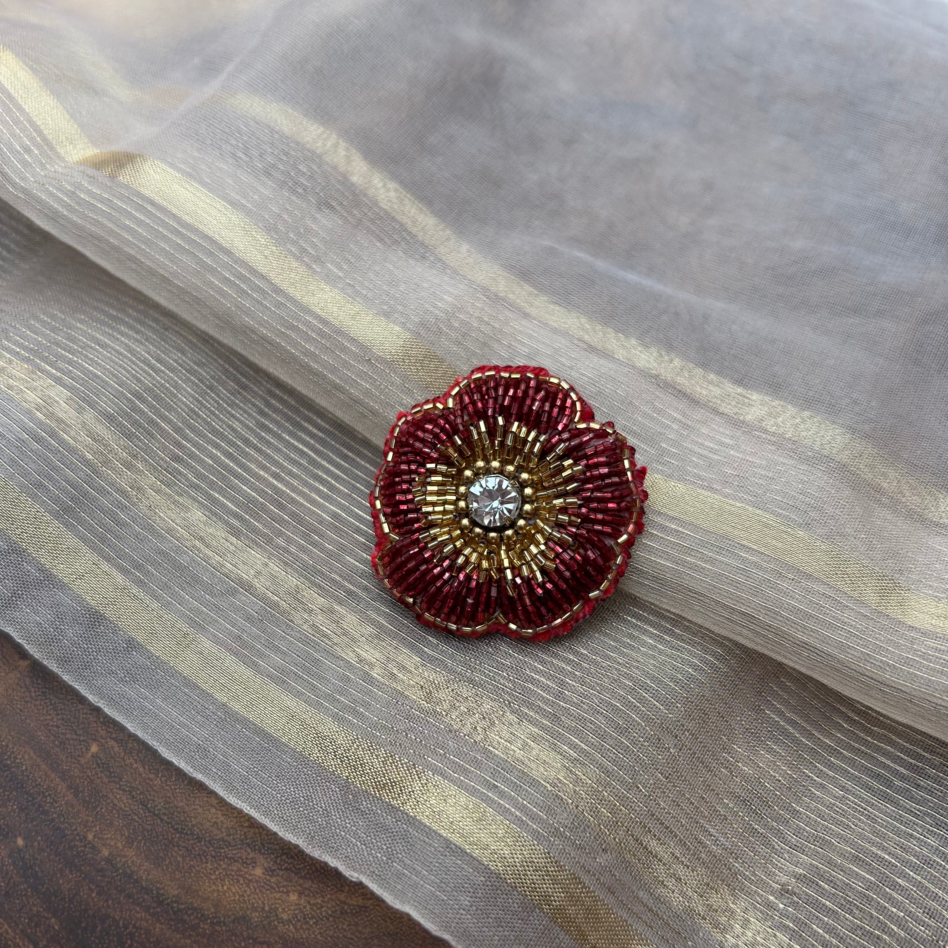 AB Red Cut Bead Flower Handmade Brooch