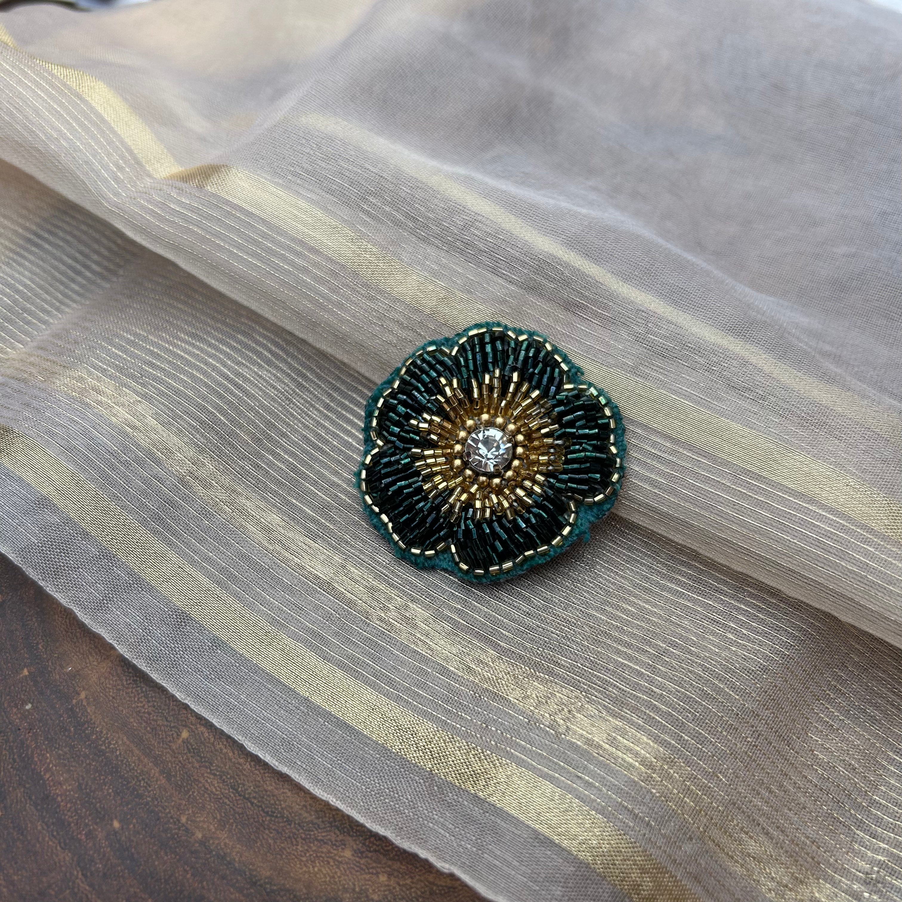AB Teal Green cut Bead Flower Handmade Brooch